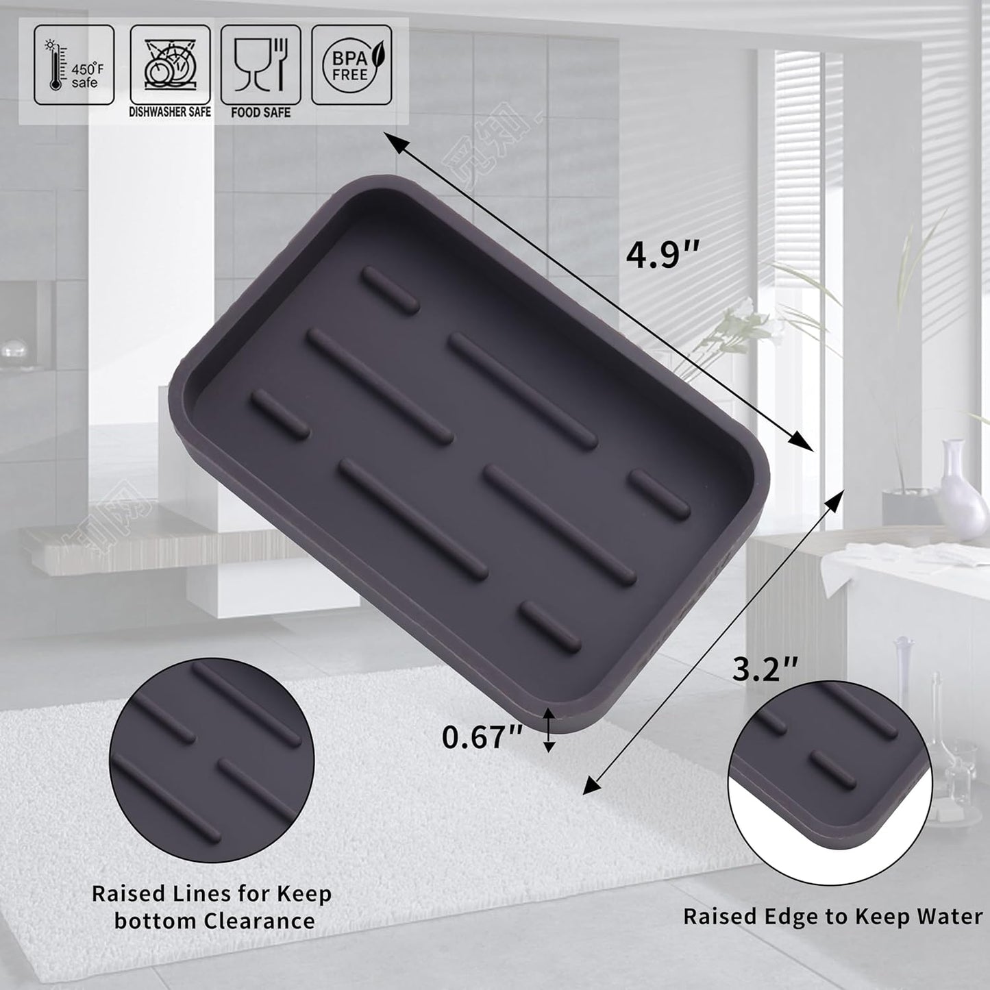 Silicone Kitchen Sink Organizer Tray for Multiple Usage,Easy Clean Sponges Holder for Kitchen Bathroom Counter or Sink,Dish Soap Dispenser,Scrubber,Bottle,Cup Coffee 4.9”x 3.2”