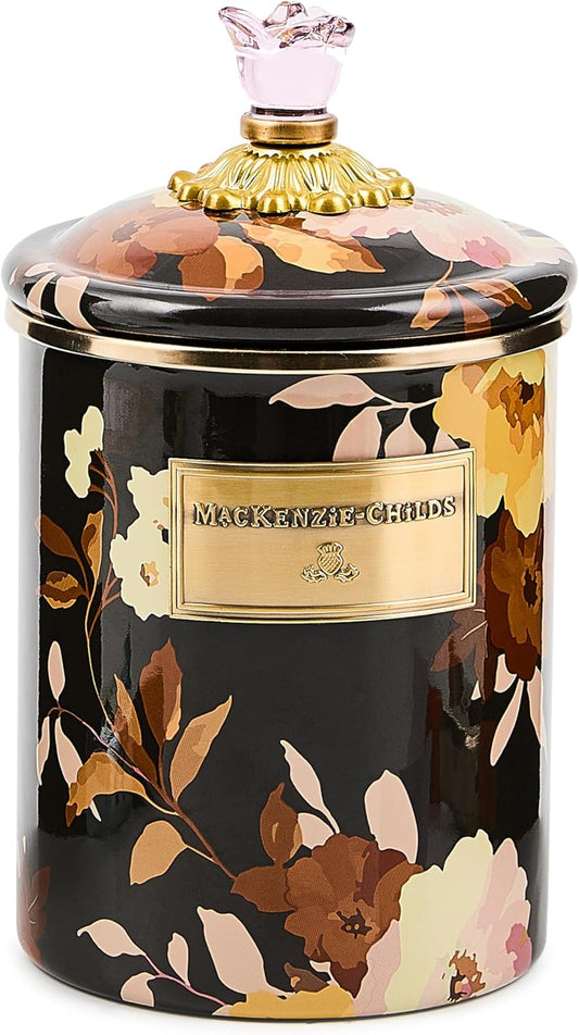MACKENZIE-CHILDS Enamel Canister, Kitchen Storage Container with Lid, Medium, Wild Rose Brown