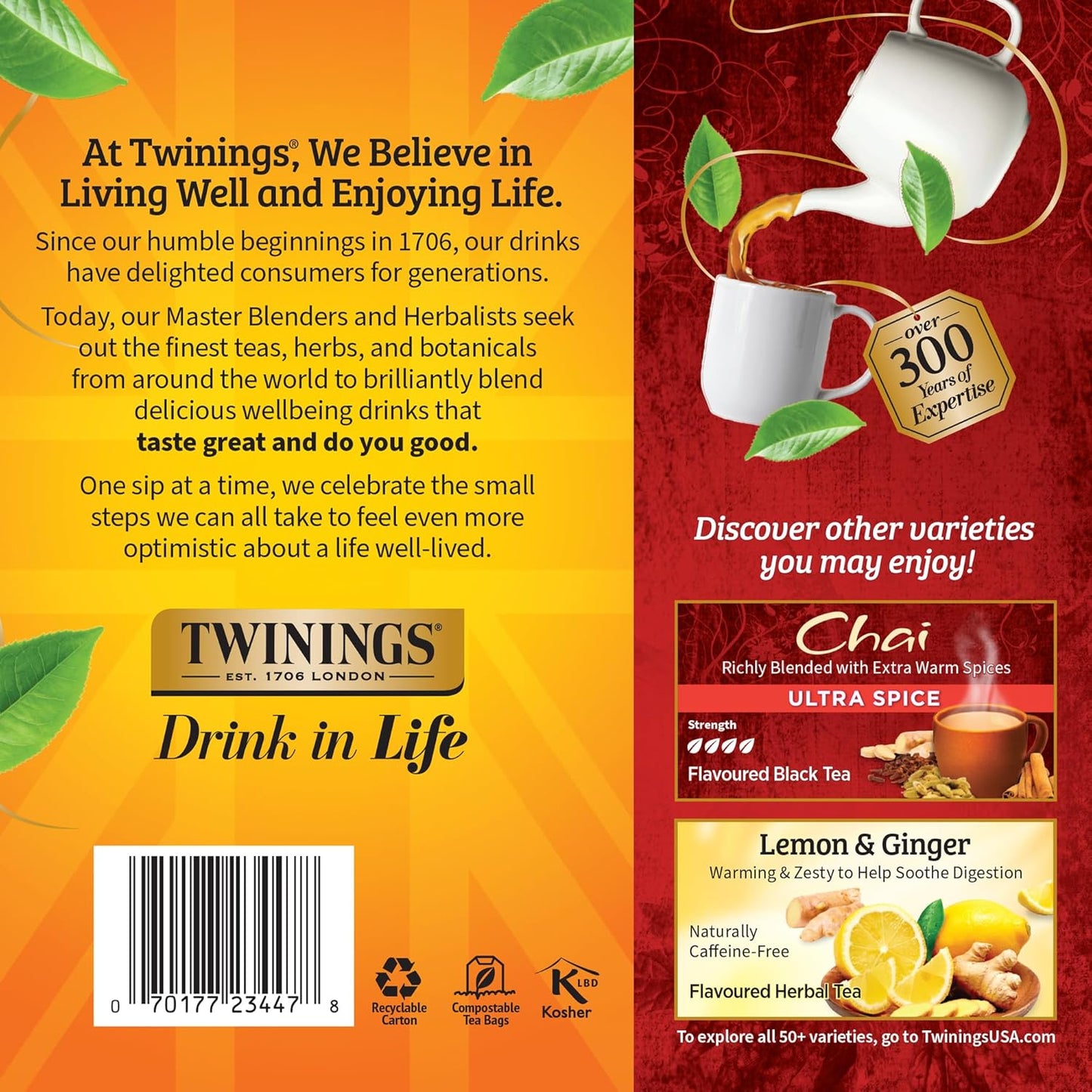 Twinings Chai Black Tea Individually Wrapped Bags, 100 Count (Pack of 1), Richly Blended with Warm Spices, Caffeinated, Enjoy Hot or Iced, 100 Teabags