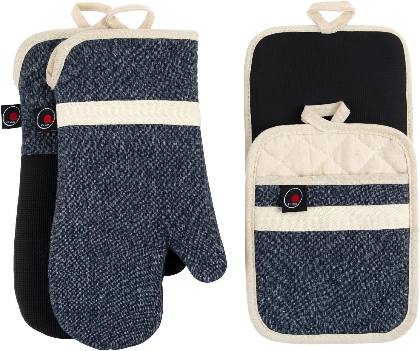 Oven Mitts and PotHolders Sets, 4 Pcs Kitchen Oven Glove High Heat Resistant 400°F Pot Holders for Kitchen, Non-Slip Neoprene Oven Mitts are Suitable for Cooking, Baking (Black)