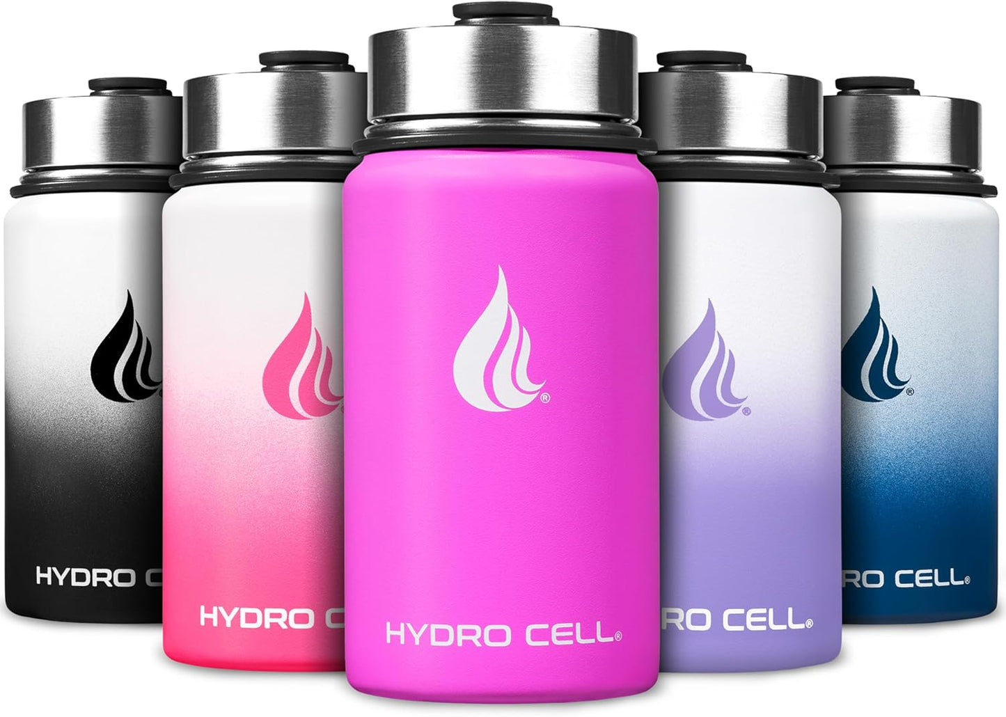 HYDRO CELL Stainless Steel Insulated Water Bottle with Straw - For Cold & Hot Drinks - Metal Vacuum Flask with Screw Cap and Modern Leakproof Sport Thermos for Adults (Fuchsia 14oz)