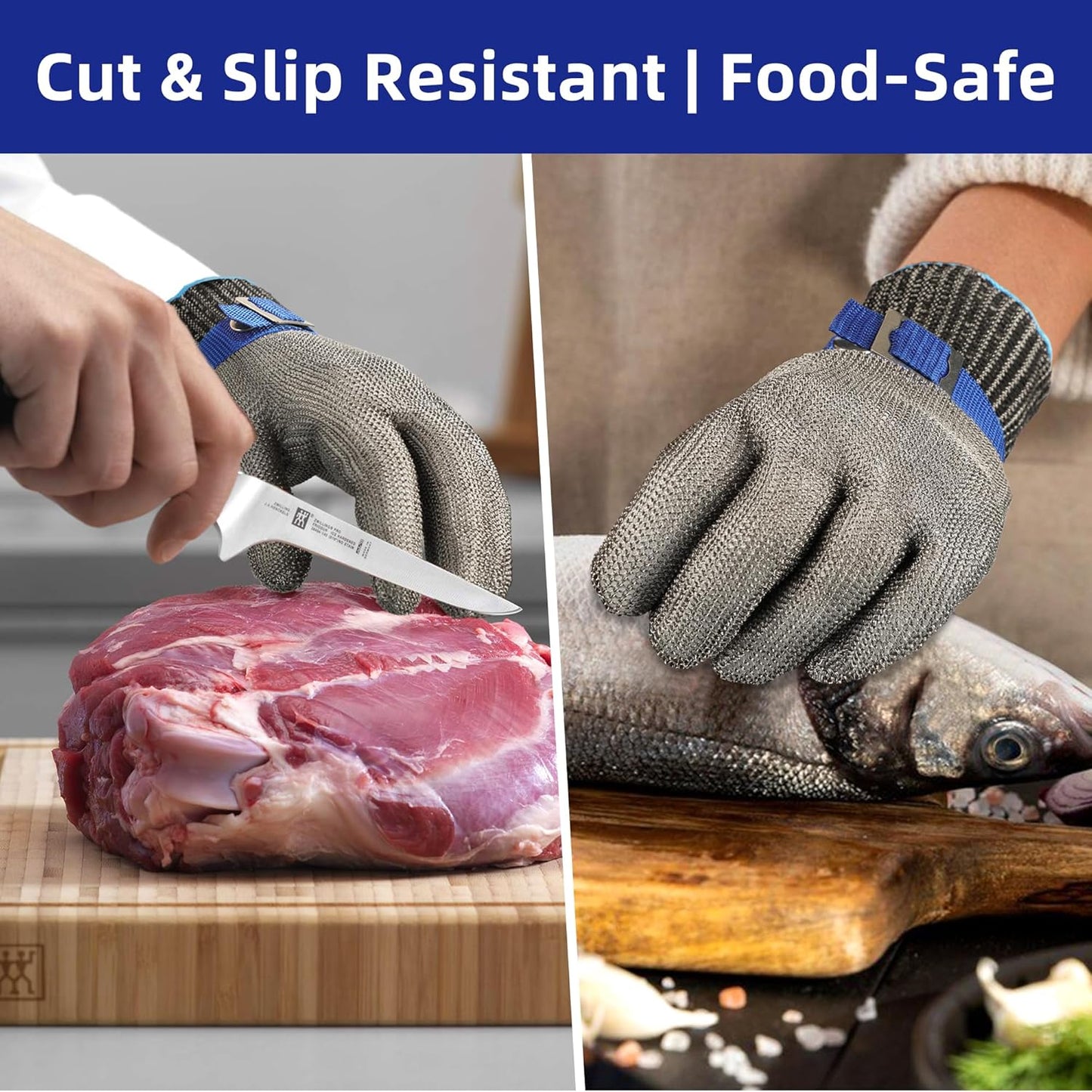 Schwer SlicePro ANSI A9 Cut Resistant Glove PR1706, Stainless Steel Mesh Metal Glove, Food Grade for Kitchen Cooking, Butcher Meat Cutting, Oyster Shucking, Mandoline, Non-PFAS (L, 1 PCS)