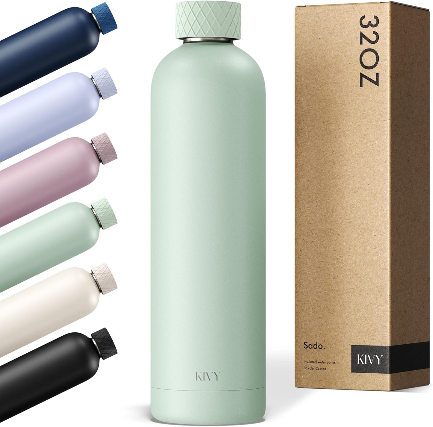 KIVY 32oz Stainless Steel Insulated Water Bottle - Leak Proof, Keeps Cold Up to 24 Hours, Hot Up to 18 Hours - 1 Liter Capacity, Premium Insulation, Leakproof Lid