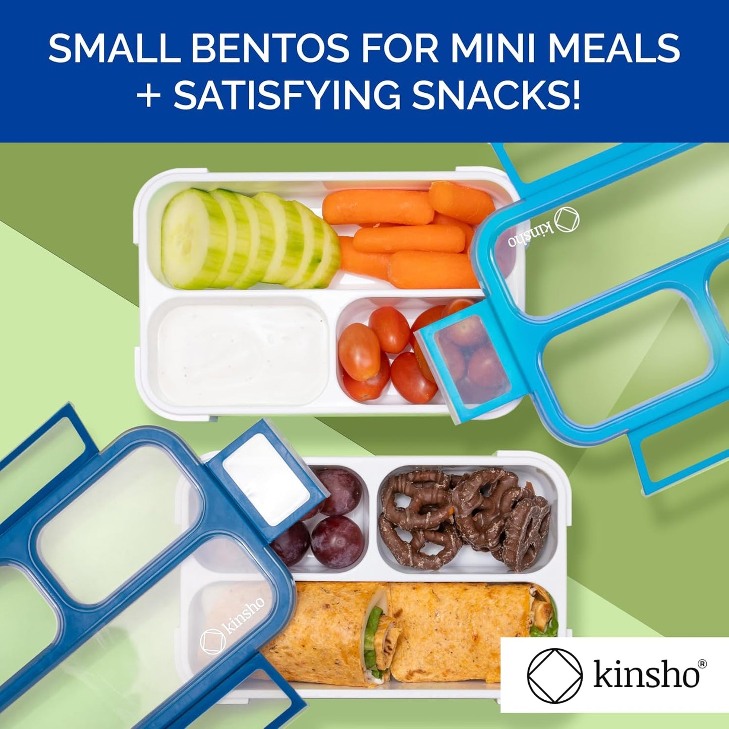 Mini Bento-Box Snack Boxes Set of 2 | Small Portion Lunch Containers for Kids Boys Girls Toddlers | BPA Free | Navy & Blue