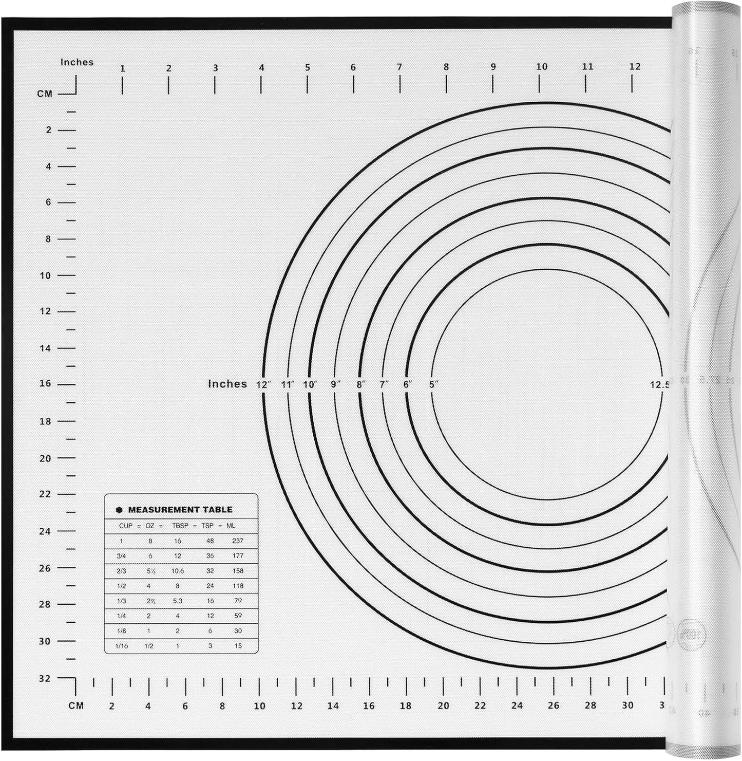 Yansumi silicone pastry non stick baking mat with measurement fondant mat with three sizes for silicone baking mat, counter mat, dough rolling mat,fondant/pie crust mat. (L,24"L x 16"W, Black)