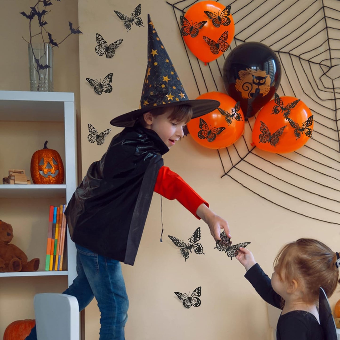 SAOROPEB 3D Butterfly Wall Decor 48 Pcs 4 Styles 3 Sizes, Gold Butterfly Decorations for Butterfly Birthday Decorations Butterfly Party Decorations Cake Decorations, Removable Stickers (Black)