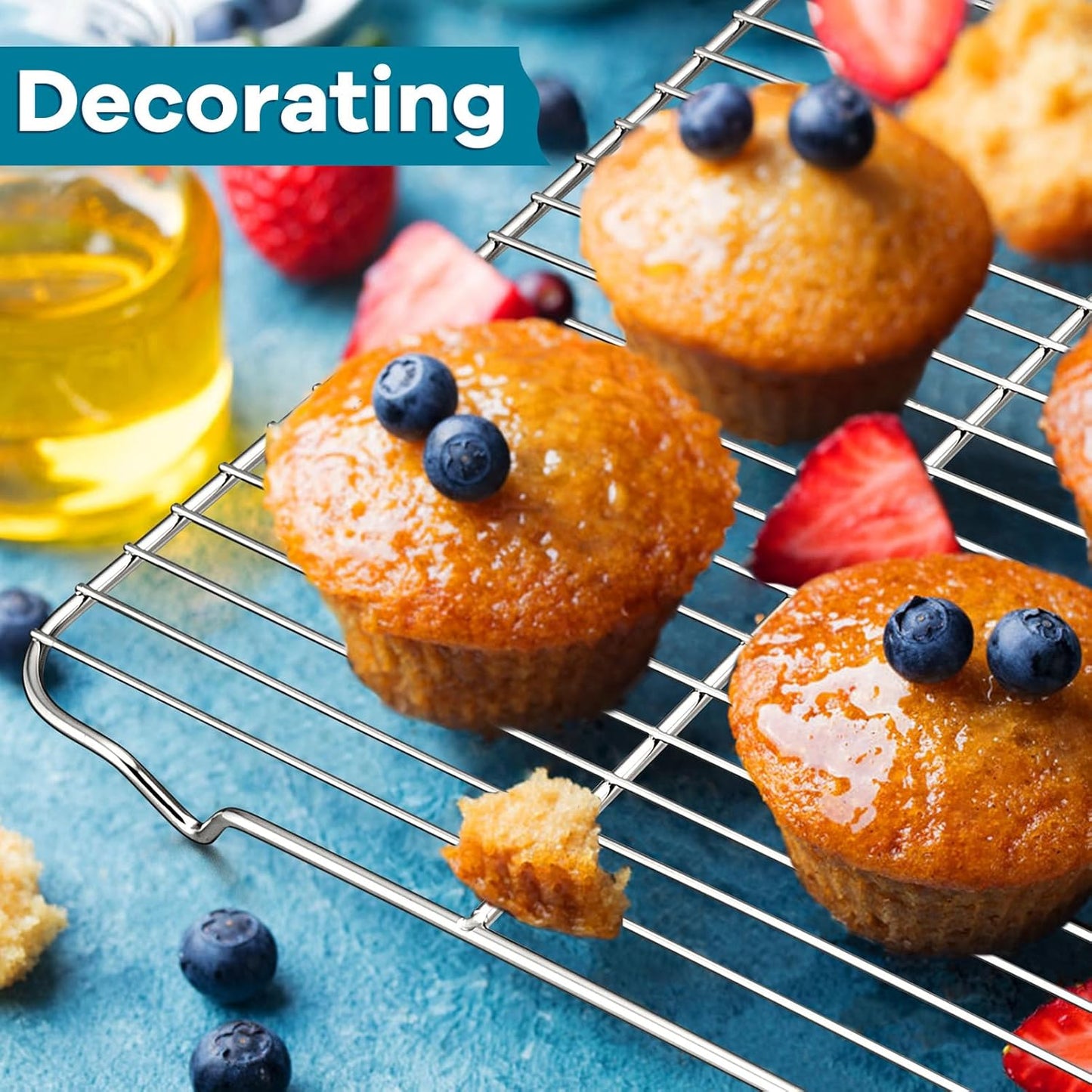 Baking Cooling Rack Set of 3, P&P CHEF Stainless Steel Cooking Roasting Drying Wire Racks, 16.6” x 11.6” Inches to Fit Half Sheet Pan, Non-toxic & Durable, Oven & Dishwasher Safe