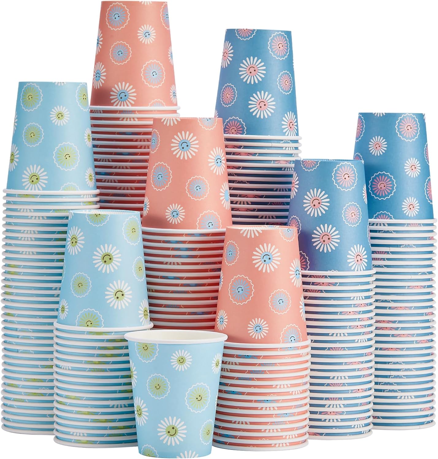 300 Pack Paper Cups 8 oz, Disposable Coffee Cups, Paper Coffee Cups 8 oz, Colourful Hot/Cold Beverage Drinking Cup for Water Juice or Tea, Office Party Home Travel - Daisy