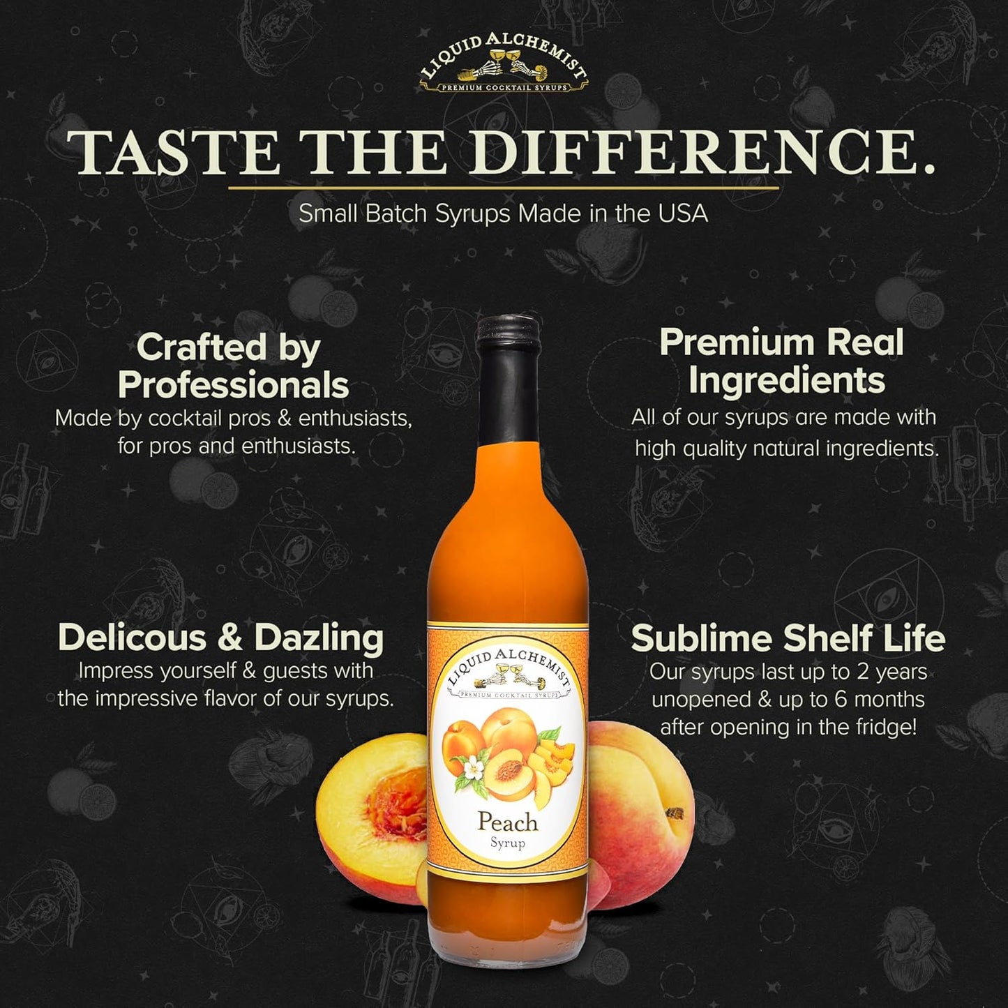Liquid Alchemist Peach Syrup for Drinks - Real Ingredients Make the Perfect Summer Cocktail or Margarita Mix - Our Peach Flavoring Syrup is Non-GMO & Vegan (25 oz)