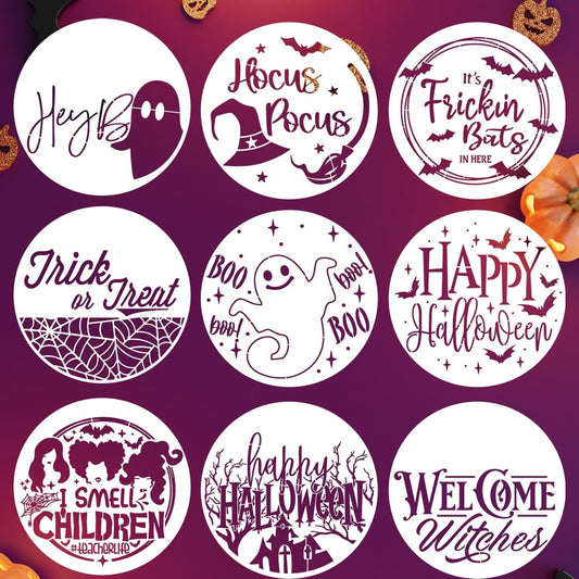 Halloween Stencils for Painting on Wood 12inch Round Halloween Stencil Hocus Pocus Ghost Templates for Wood Fabrics Door Wreath DIY Crafts Decor