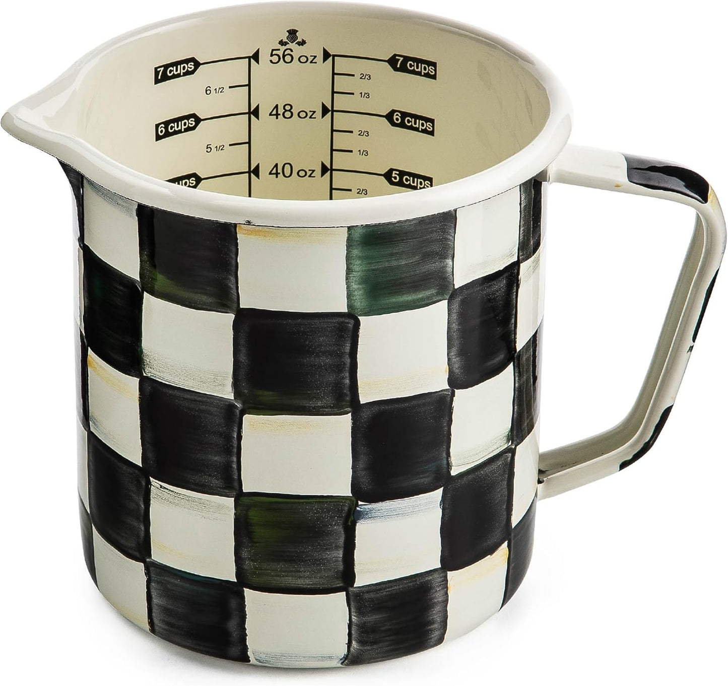 MACKENZIE-CHILDS Enamel 7-Cup Measuring Cup, Decorative Measuring Cup with Spout, Black-and-White Courtly Check