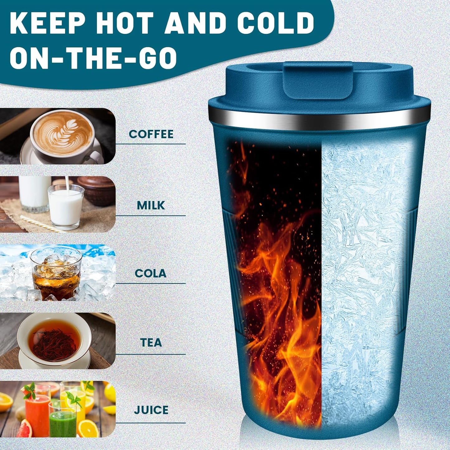 Insulated Coffee Tumblers with Flip Lid 12oz / 17oz, Stainless Steel Travel Coffee Mug Leak Proof, Vacuum Insulated Coffee Mug Reusable Cup, Keeps Cold and Hot for Coffee Tea