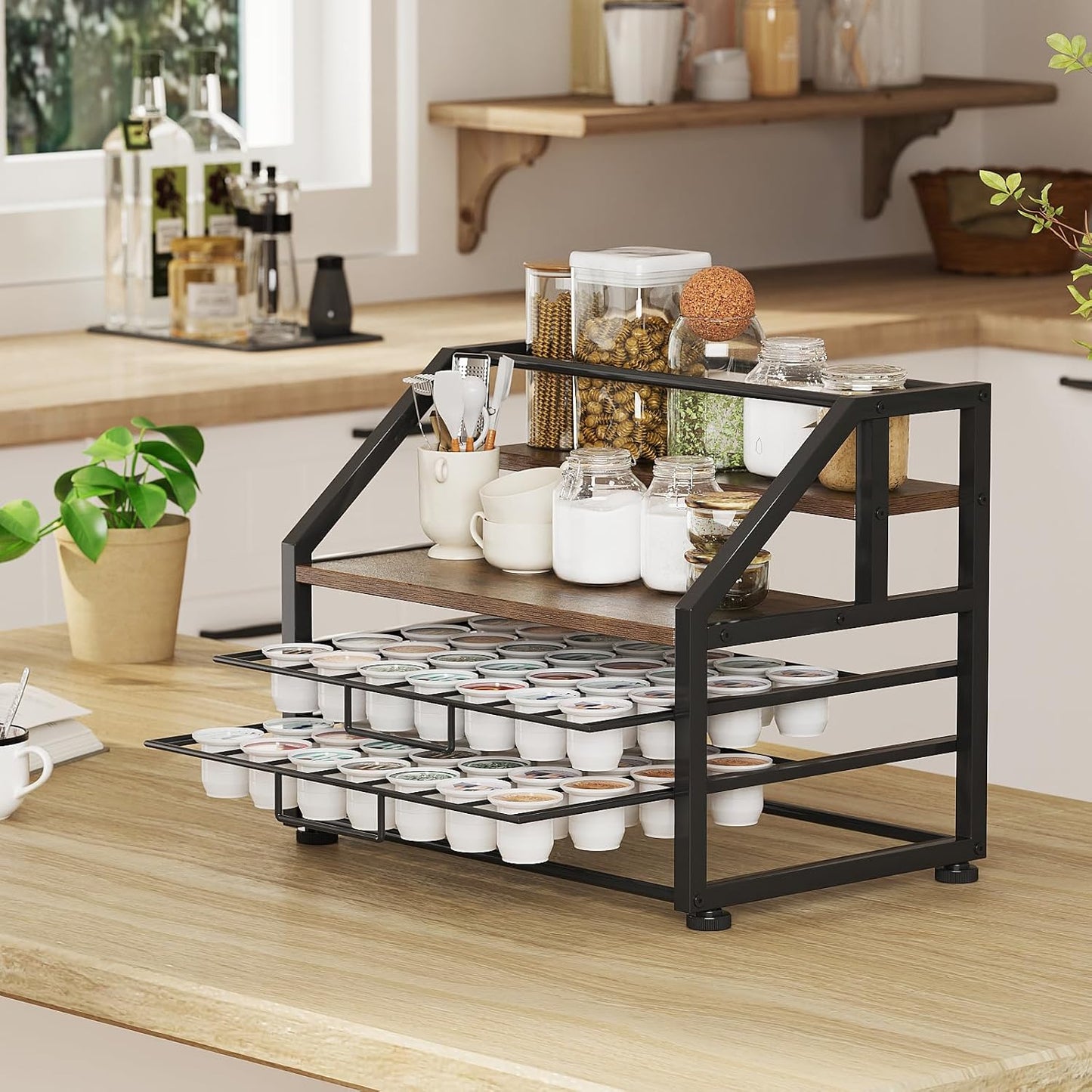 Coffee Pod Drawer Holder K-Cup Holder Drawer for 56 Coffee Pods Storage 4-Tier Coffee Pod Holder Organizer Coffee Station Organizer for Countertop Kitchen Office Coffee Bar Accessories