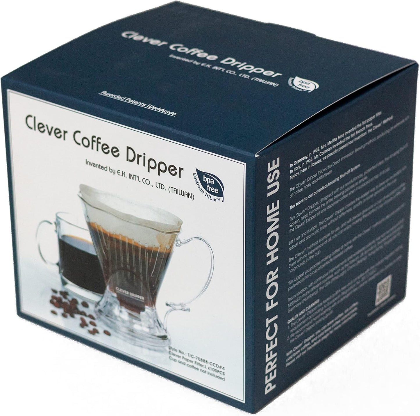 Clever Coffee Dripper and Filters, Large 18 oz, Original Classic Design, Safe BPA Free Plastic, Drip Coffee Maker, Pour Over, 100 Filters, Coaster and Lid