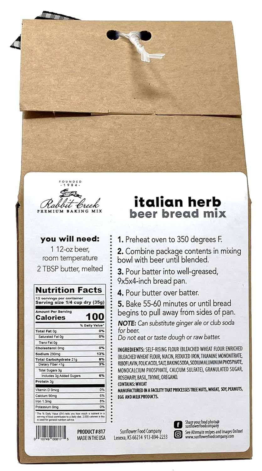 Rabbit Creek Beer Bread Mix Variety Pack of 2 – Classic Beer Bread and Italian Herb Beer Bread Mix, Easy to Make, Breadmaker Not Needed