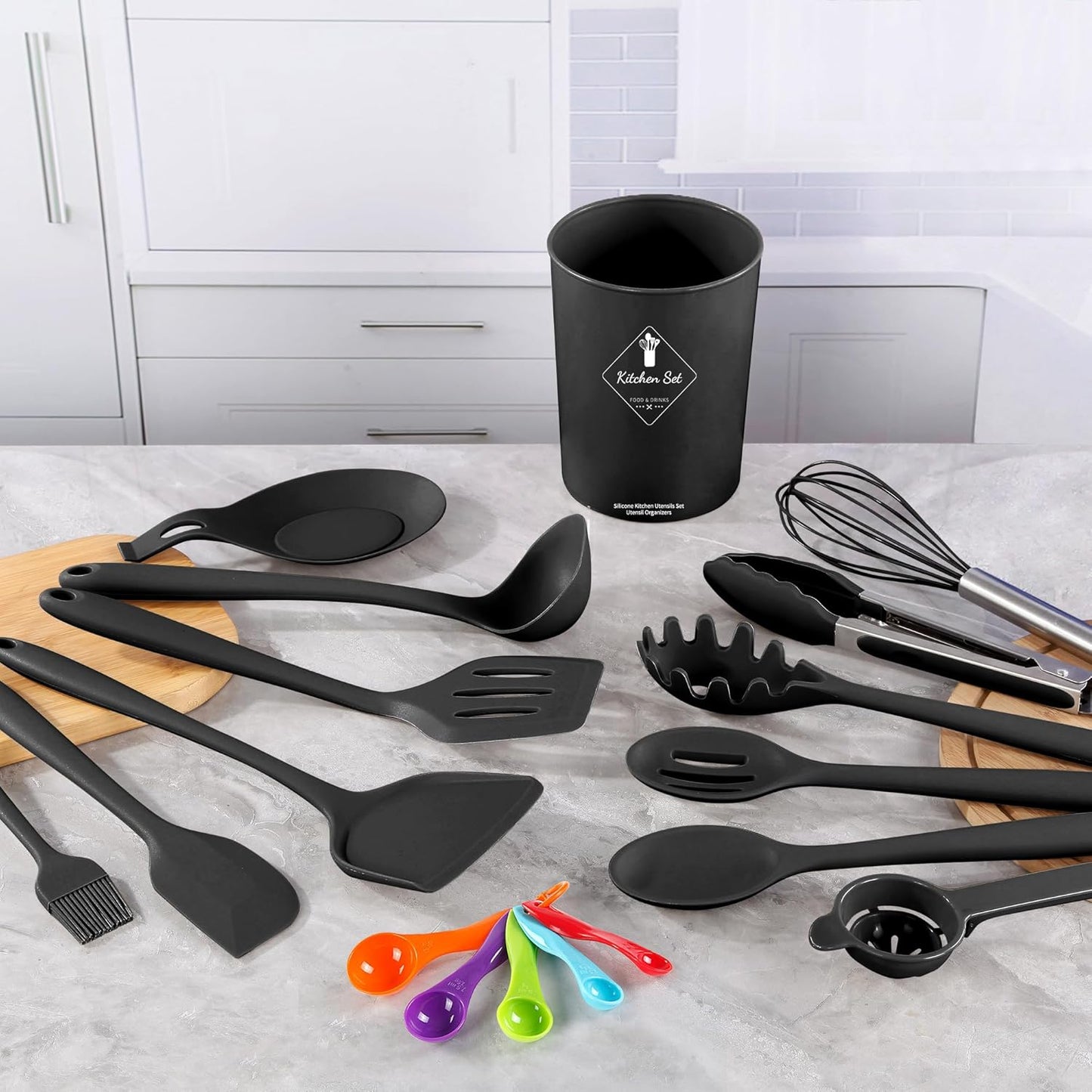 18 Pcs Cooking Utensils Set, Kitchen Utensils Set with Utensil Holder, 446°F Heat Resistant Silicone Spatula Set, Kitchen Gadgets Tools Set for Nonstick Cookware BPA FREE