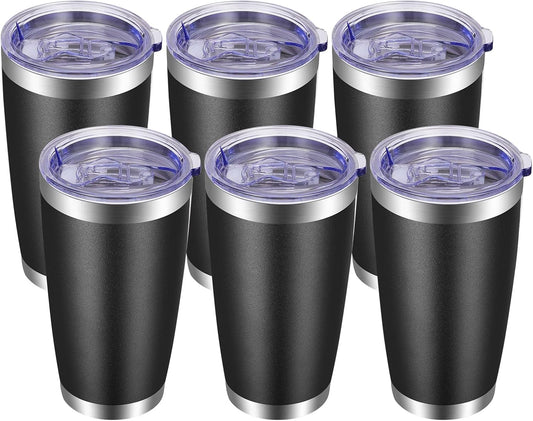 VEGOND 20oz Tumbler with Lid and Straw Stainless Steel Tumbler Cup Bulk Vacuum Insulated Double Wall Travel Coffee Mug Powder Coated Coffee Cup(Black 6 Pack