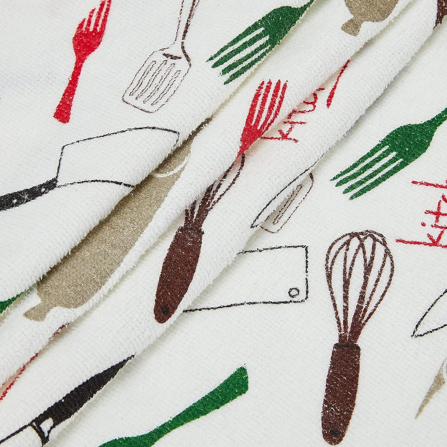 Oven Mitts and Potholders Dish Towles Set 100% Cotton for Perfect for Gifting, Baking, and Everyday Cooking Durable Heat Resistant for Kitchen and Machine Washable (3-Piece Fork and Knife)