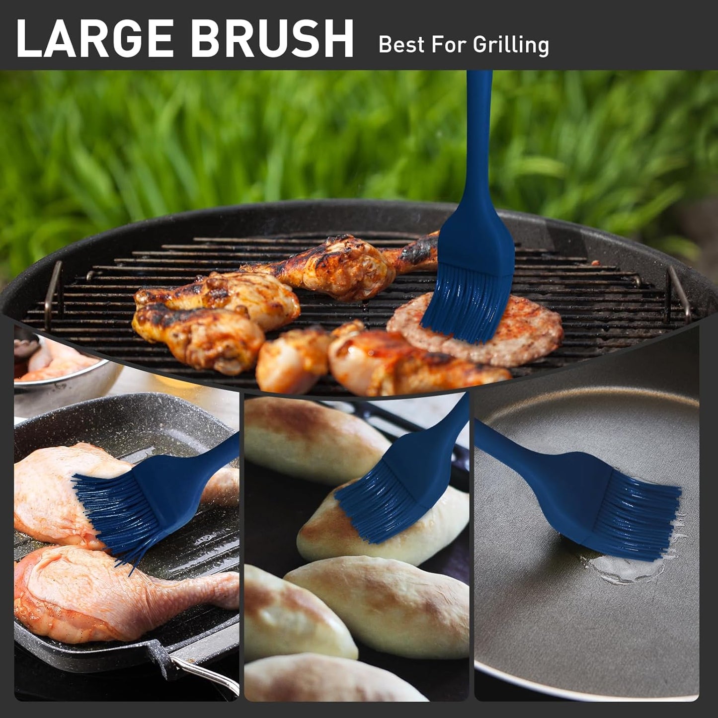 Pastry Brush-Begonia Silicone Basting Brush for Cooking,2pcs 10+8 in Heat Resistant Food Brushes for Baking, Grilling, Cooking and Spreading Oil (Prussian Blue)