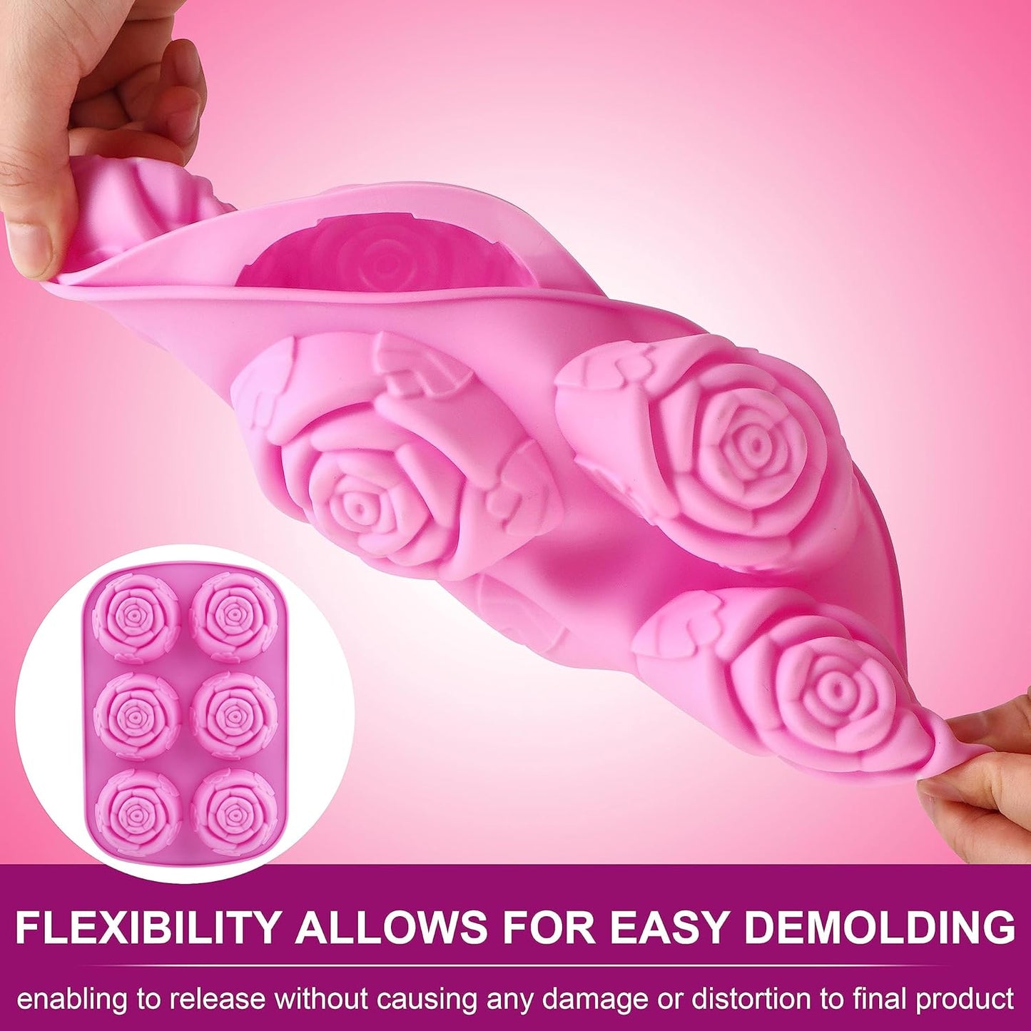 Rose Silicone Molds - 2 Pack Handmade Large Rose Flower Soap Mold - Food Grade DIY Bar Mould for 3D Soap, Mousse, Muffin, Cake, Chocolate, Jelly, Resin, Candle - Just Pop Out & Dishwasher Safe