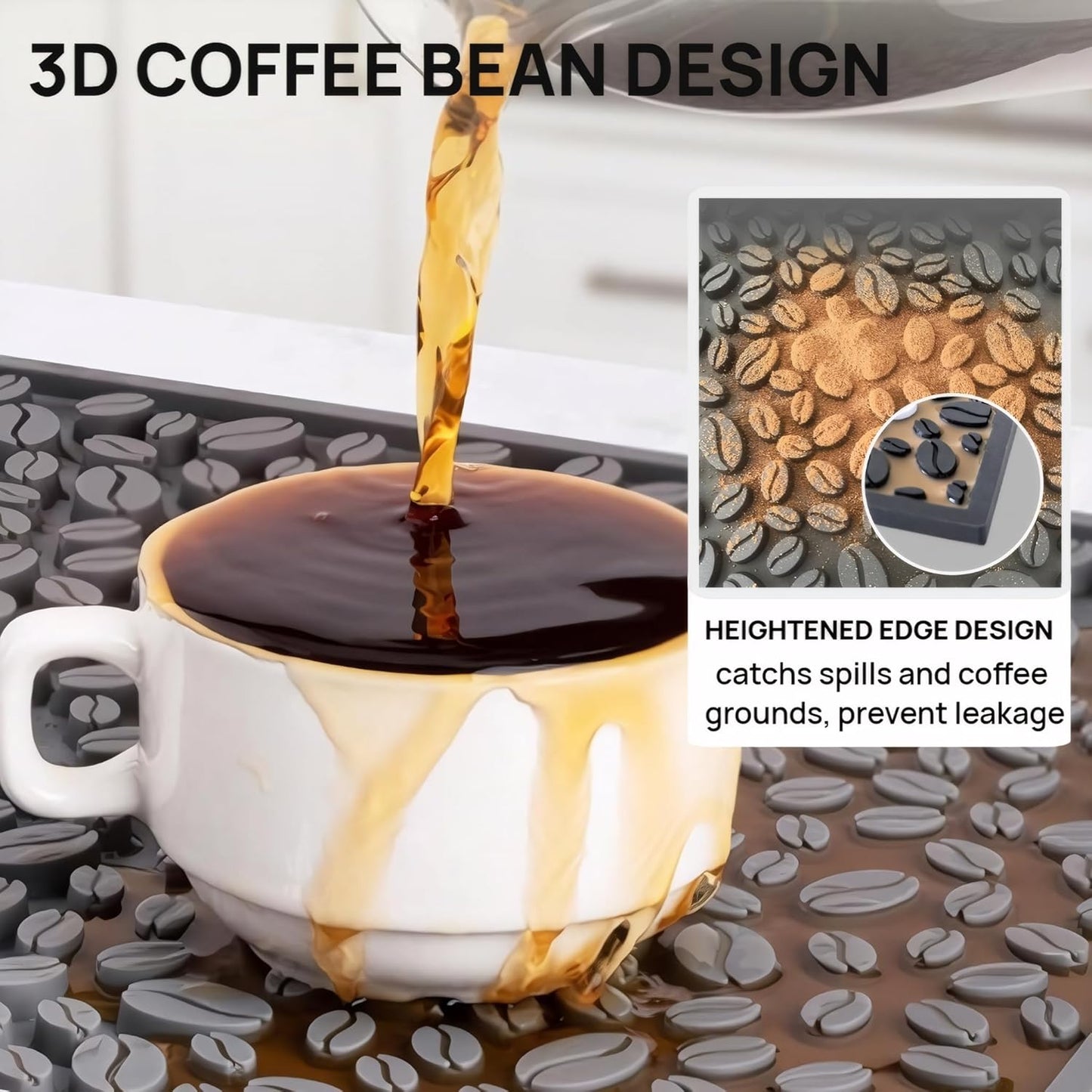 Coffee Machine Mat for Countertops, Waterproof Dish Drying Mat for Kitchen, Bars, Restaurant, 18X12in 1cm Thick Coffee Mat, Bar Decor, Espresso Mat, Non-Slip Drip Tray Mat(Gray,18"x12")