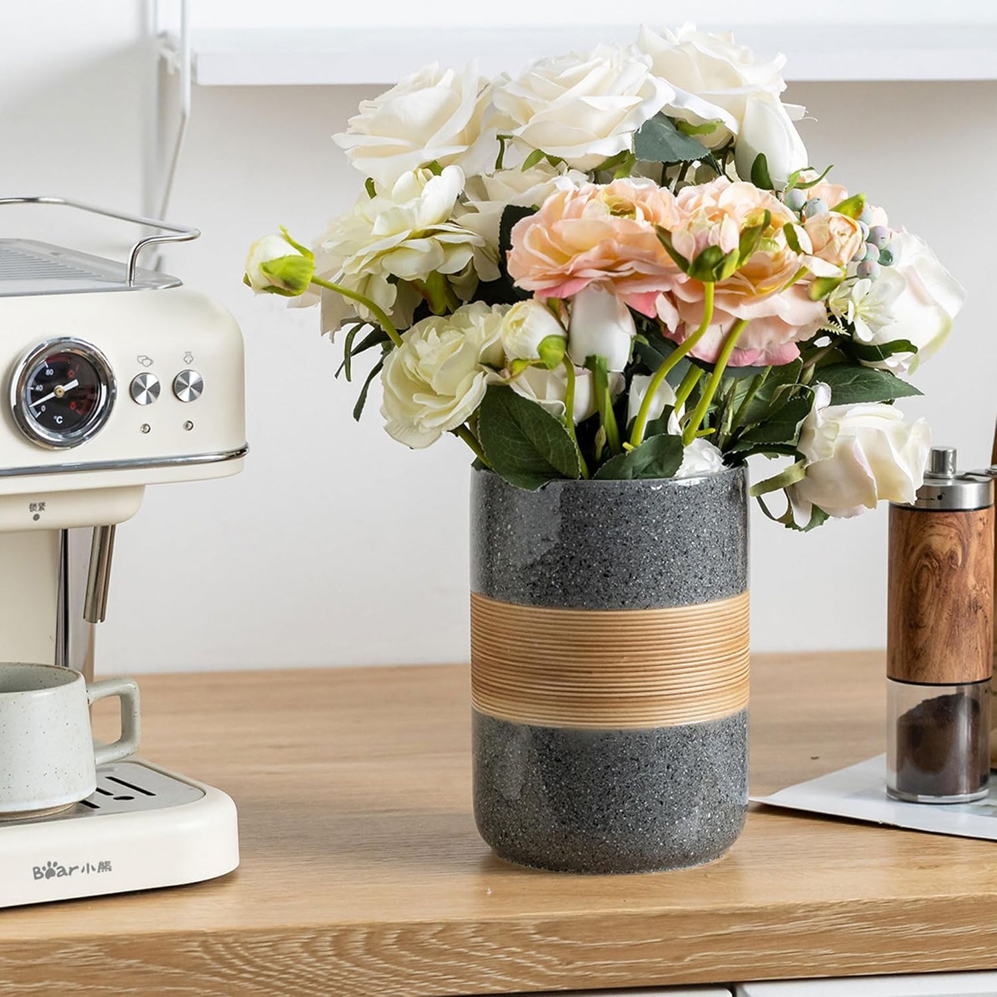 Large Storage Containers with Lids, Ceramic Coffee Container Kitchen Food Storage Cookie Jars with Airtight Lid for Spice Sugar Tea Bag, Stackable Decorative Jars for Counter, Grey & 61oz