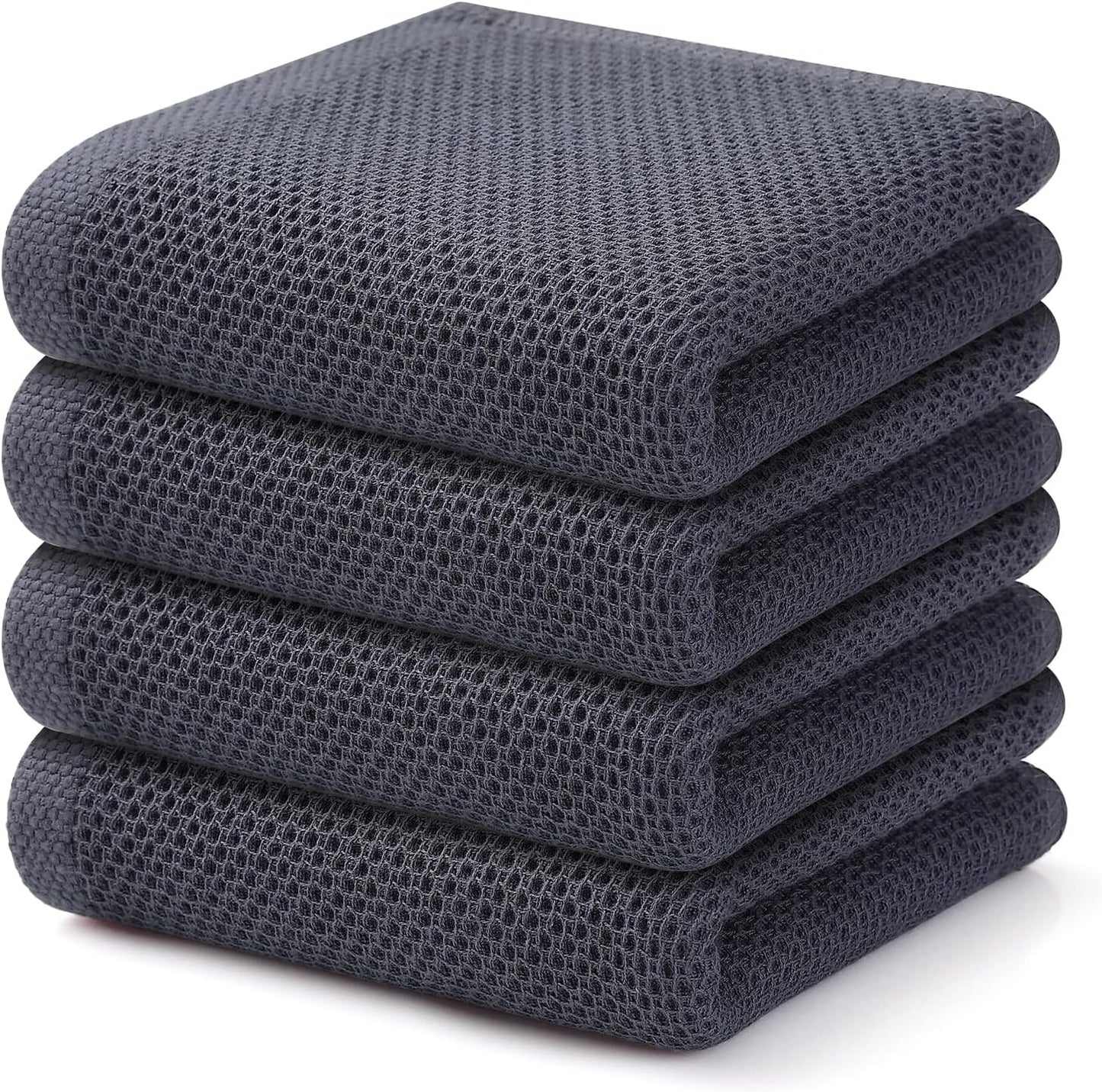 Kitinjoy 100% Cotton Waffle Weave Kitchen Towels, 4-Pack Super Soft and Absorbent Dish Towels for Drying Dishes, Kitchen Hand Towels, 13 in x 28 in, Dark Grey