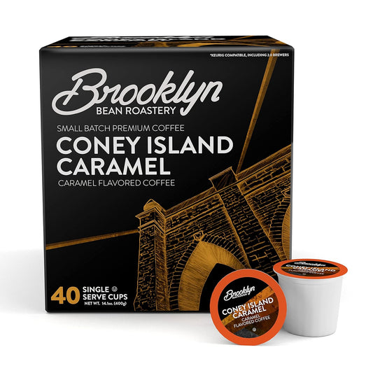 Brooklyn Beans Coney Island Caramel Gourmet Coffee Pods - Compatible with Keurig K Cup Brewers Including 2.0 Machines, 40 Count, Rich and Creamy Caramel