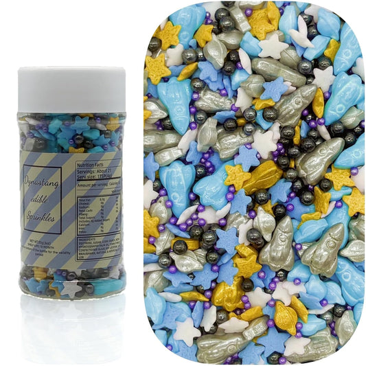 Dynastang Space Theme Sprinkles Planet & Stars & Spaceship Mixed Style Edible Cake Decorations Cupcake Toppers Cookie Perfect for Cakes, Cupcakes, Desserts Toppings 3OZ