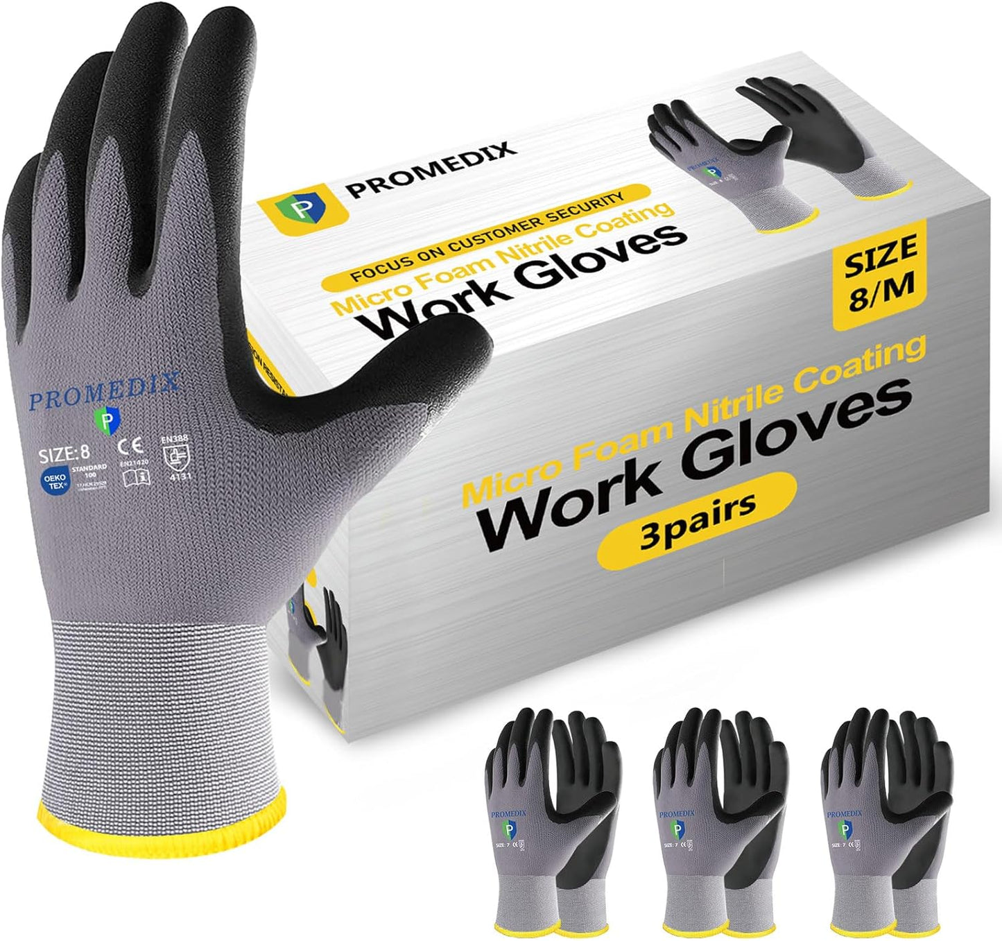 PROMEDIX P Nitrile Coated Work Gloves,MicroFoam Safety Work Gloves Men,Seamless Knit Nylon&spandex Gloves with Grip