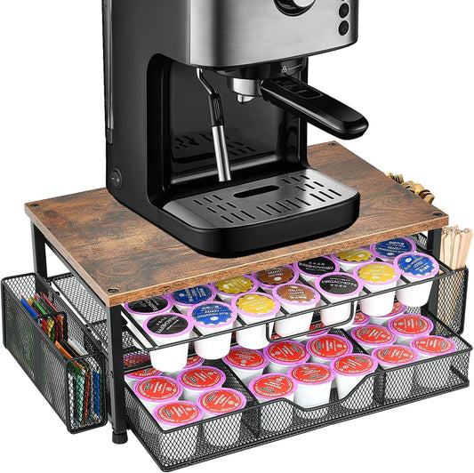 Spacrea K Cup Holder Organizer, Coffee Pod Holder for Countertop with 2 Tier Sliding Storage Drawer and Coffee Accessories Holder, 63 Large Capacity or 80 Small Capsules, Home Kitchen