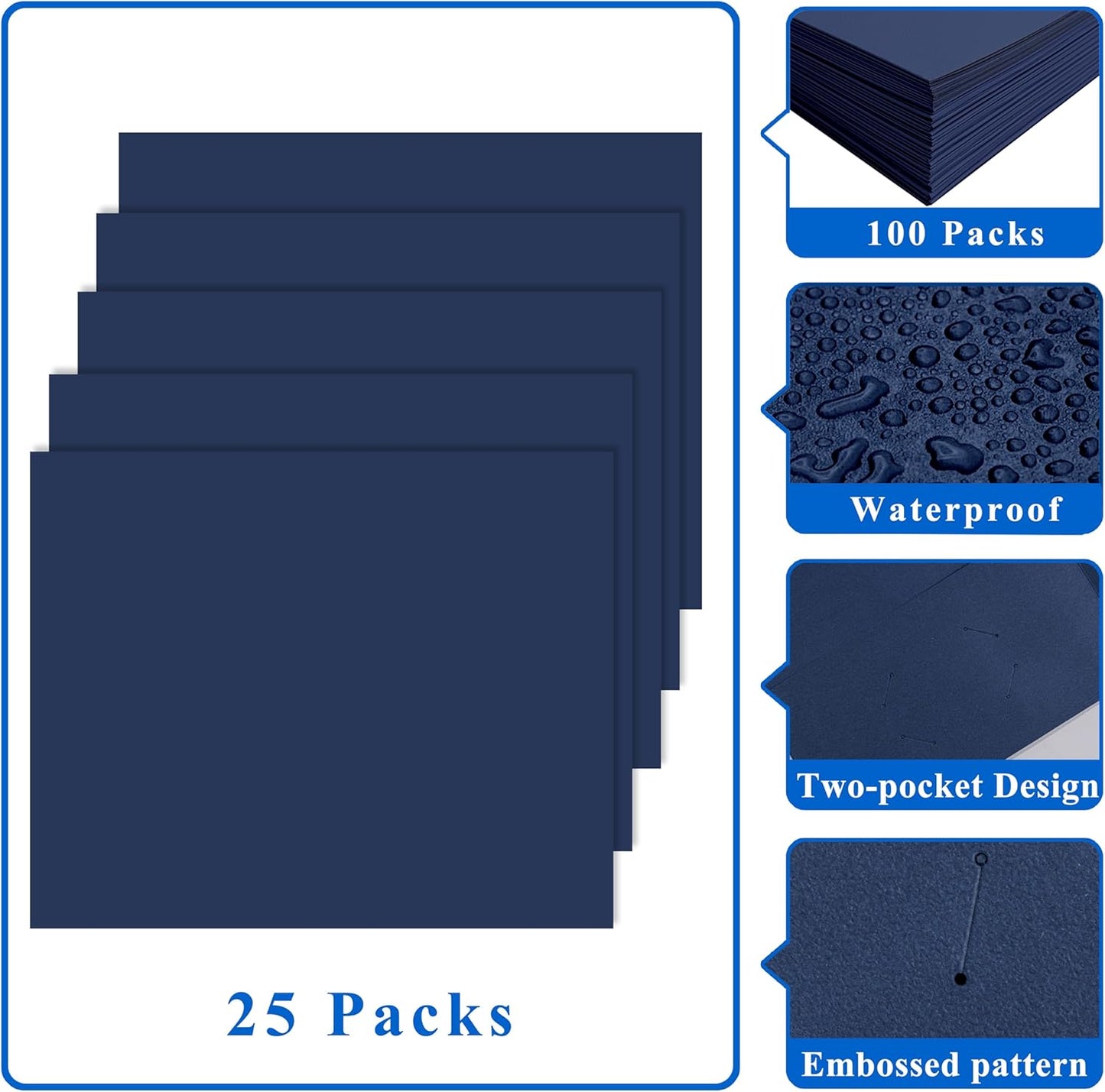 Zzrywuty File Folders with Pockets Letter Size, 50-Pack Paper Folders with Card Slot, Two Pocket Folders for School Students, Businessmen, Home and Office Workers（Old Blue）