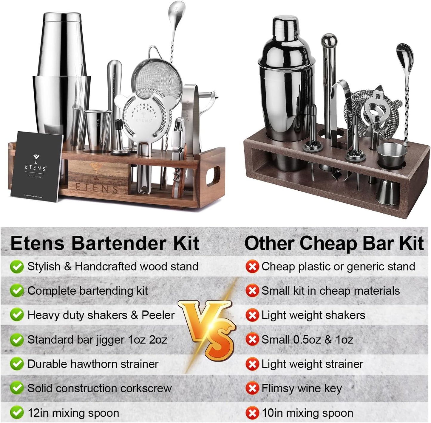 Premium 15-Piece Mixology Bartender Kit – Stainless Steel Cocktail Shaker Set with Wooden Stand | Professional Boston Shaker Bar Tool Set for Home & Expert Mixologists | Luxury Cocktail Making Gift
