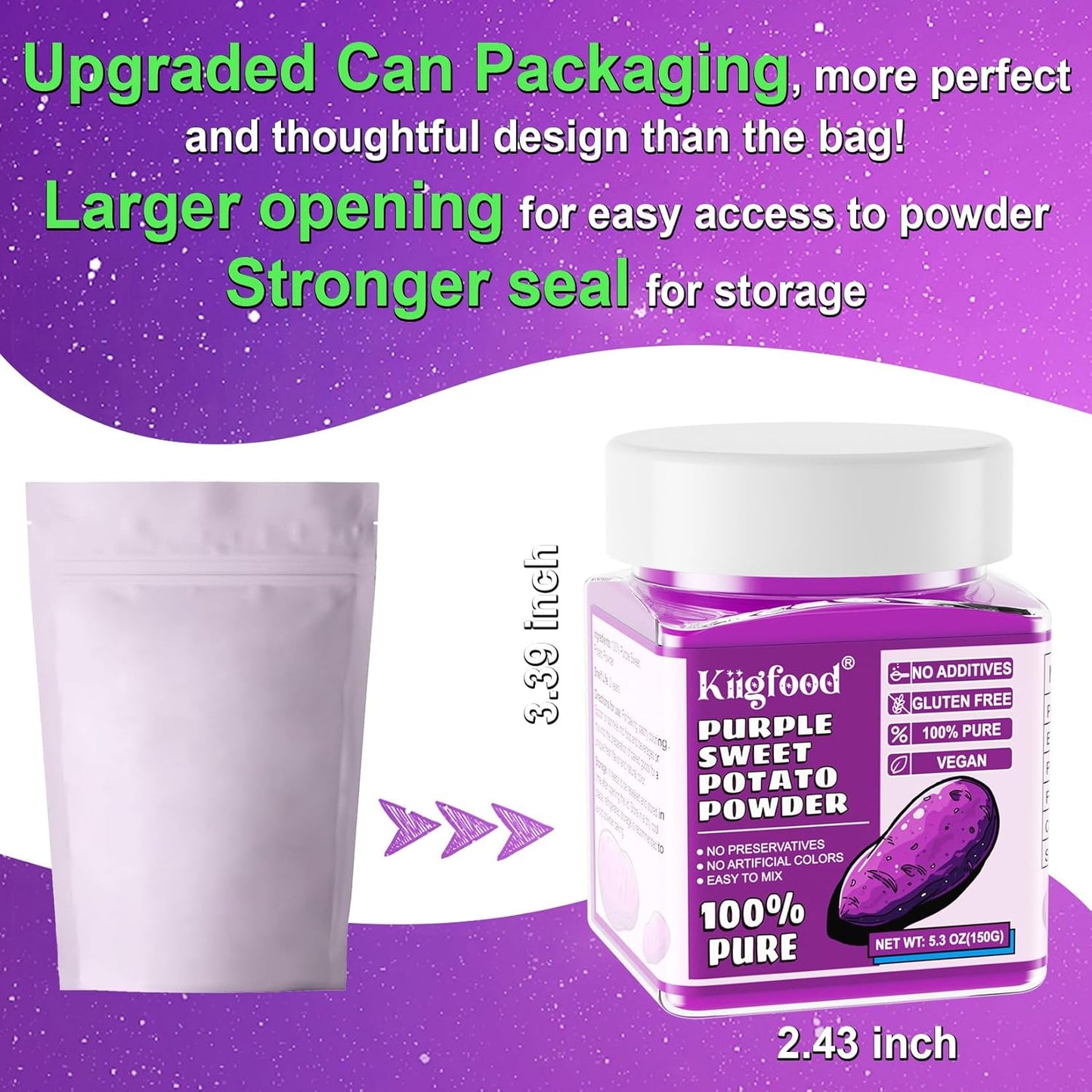 Purple Sweet Potato Powder - Kiigfood 5.3 oz/150g Pure Natural Premium Purple Food Coloring Powder for Smoothies, Baking, Juices, Pasta - Gluten-Free, No Additives, Vegan, Non-GMO