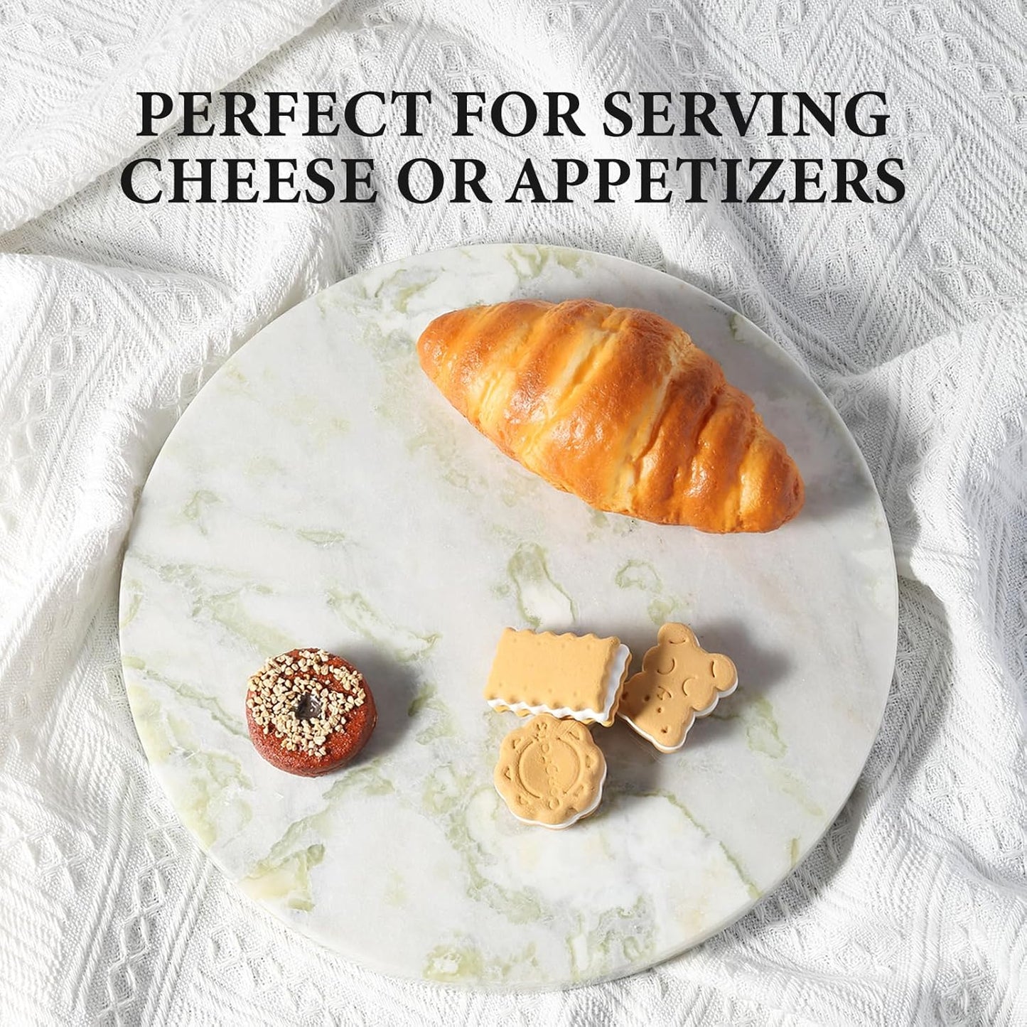 Koville African Natural Marble Cutting Board for Kitchen, 11inch Round Hand Crafted Marble Slab for Cheese, Charcuterie, Pastry Board - Wedding Gift, House Warming Gift