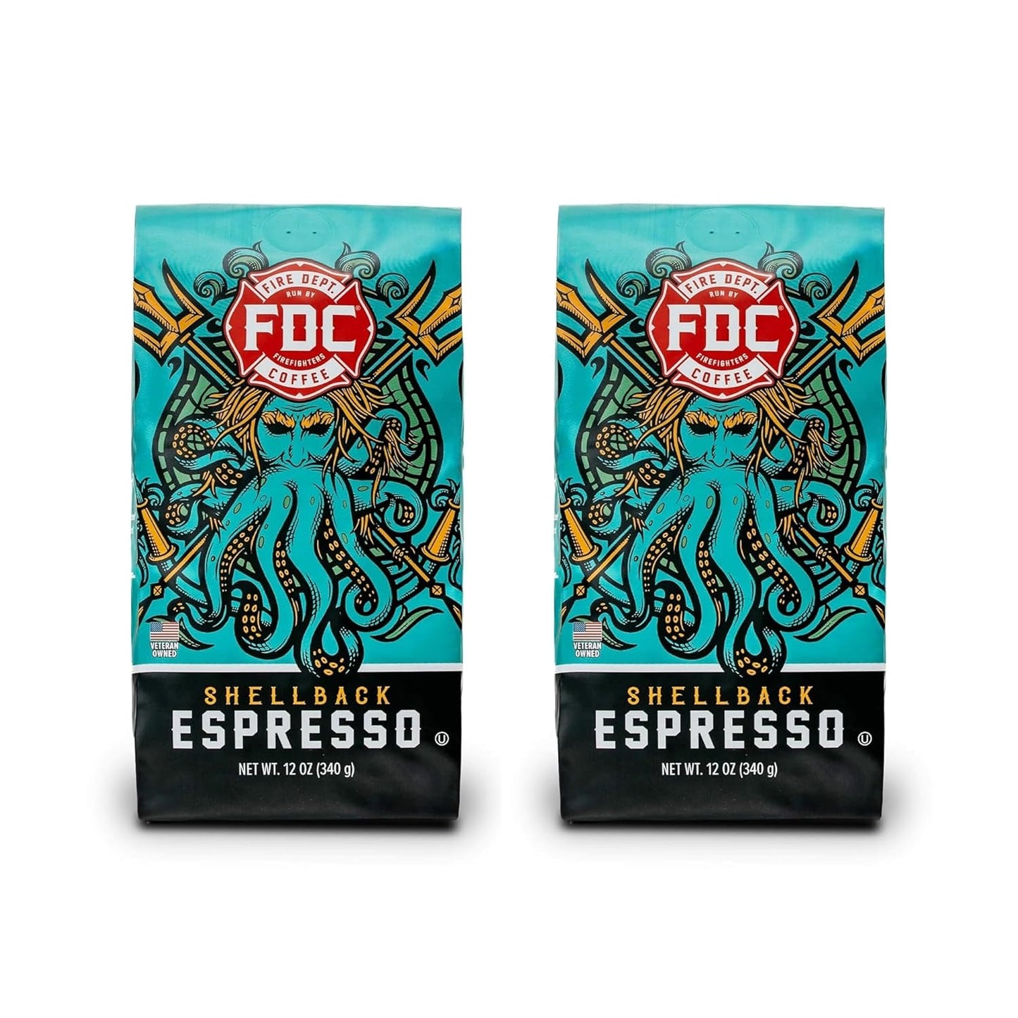 Fire Department Coffee - Gives Back to Firefighters - Shellback Espresso Coffee Beans - Bold & Smooth - Roasted in the USA - Premium Espresso - Veteran Owned (12 oz, Pack of 2)
