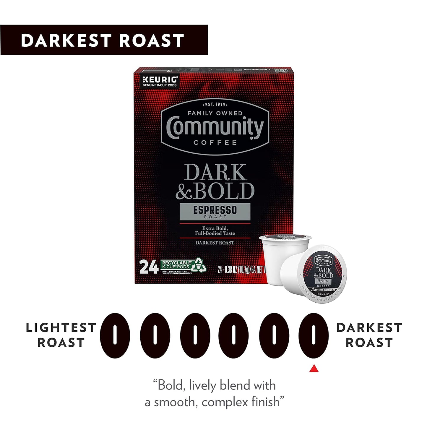 Community Coffee Dark & Bold Espresso Roast Coffee Pods, 72 count, Extra Dark Roast Compatible with Keurig 2.0 K-Cup Brewers, 12 Count (Pack of 6)