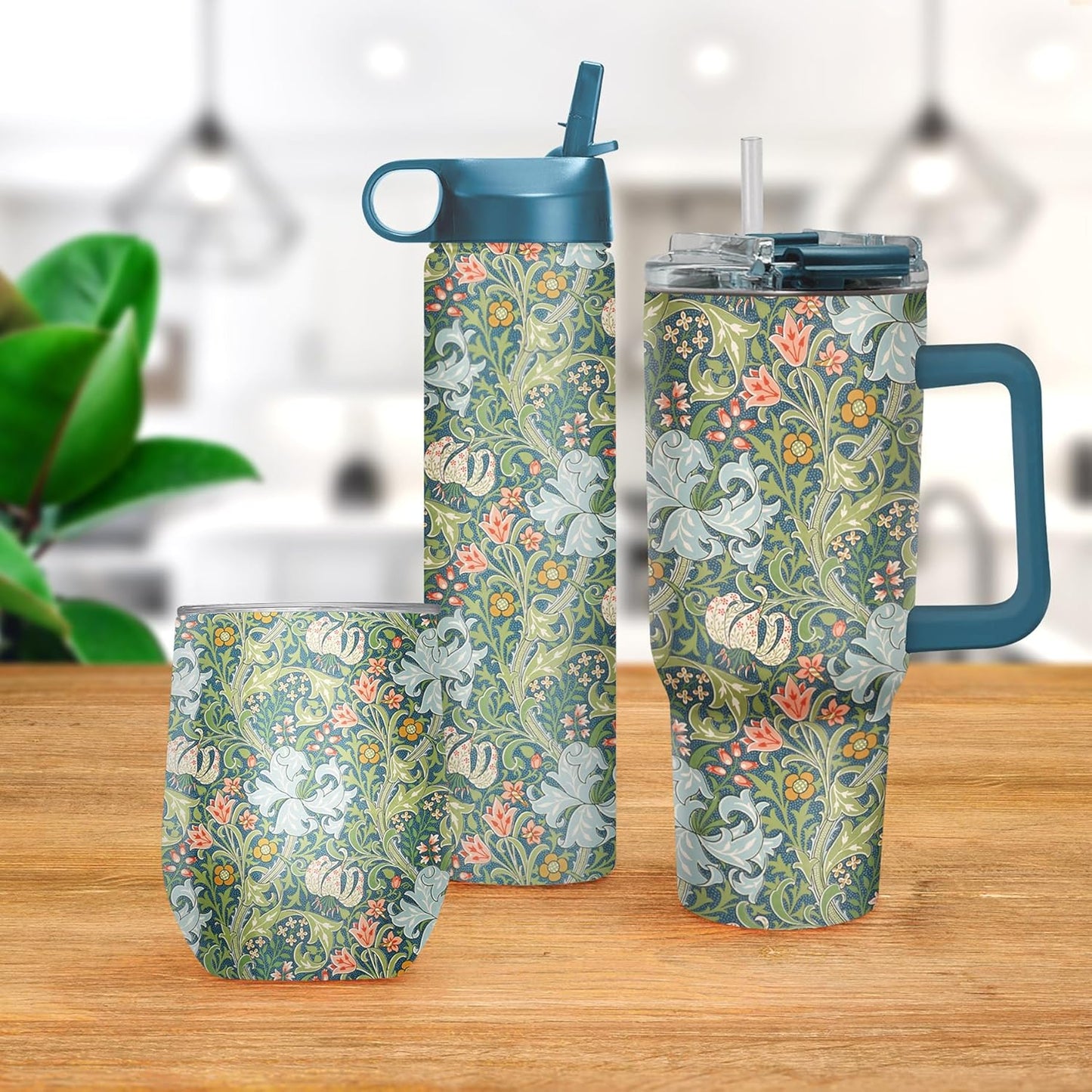 RainCaper 18/8 Stainless Steel Insulated Water Tumbler with Straw | 30oz, BPA-Free, Double Wall for Hot & Cold | Travel-Friendly, Cup Holder Ready (William Morris Morris Golden Lily)