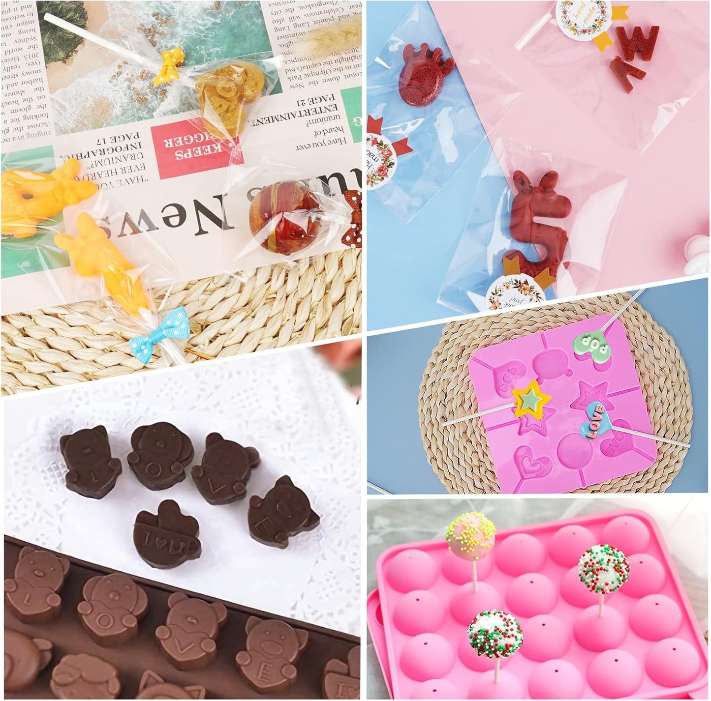 Cake Pop Maker Kit 618Pcs with 5 Silicone Mold Sets - 3 Tier Display Stand, Chocolate Candy Melting Pot,Piping Tips and Coupler, Measuring Cup, Muffin Cupcakes, Decorating Pen, Lollipop Sticks