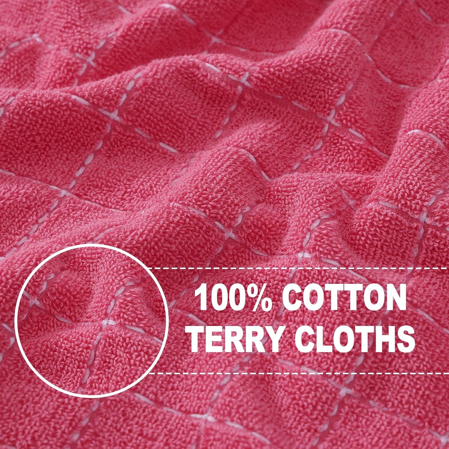 Homaxy 100% Cotton Terry Kitchen Towels(Rose Red, 13 x 28 inches), Checkered Designed, Soft and Super Absorbent Dish Towels, 8 Pack