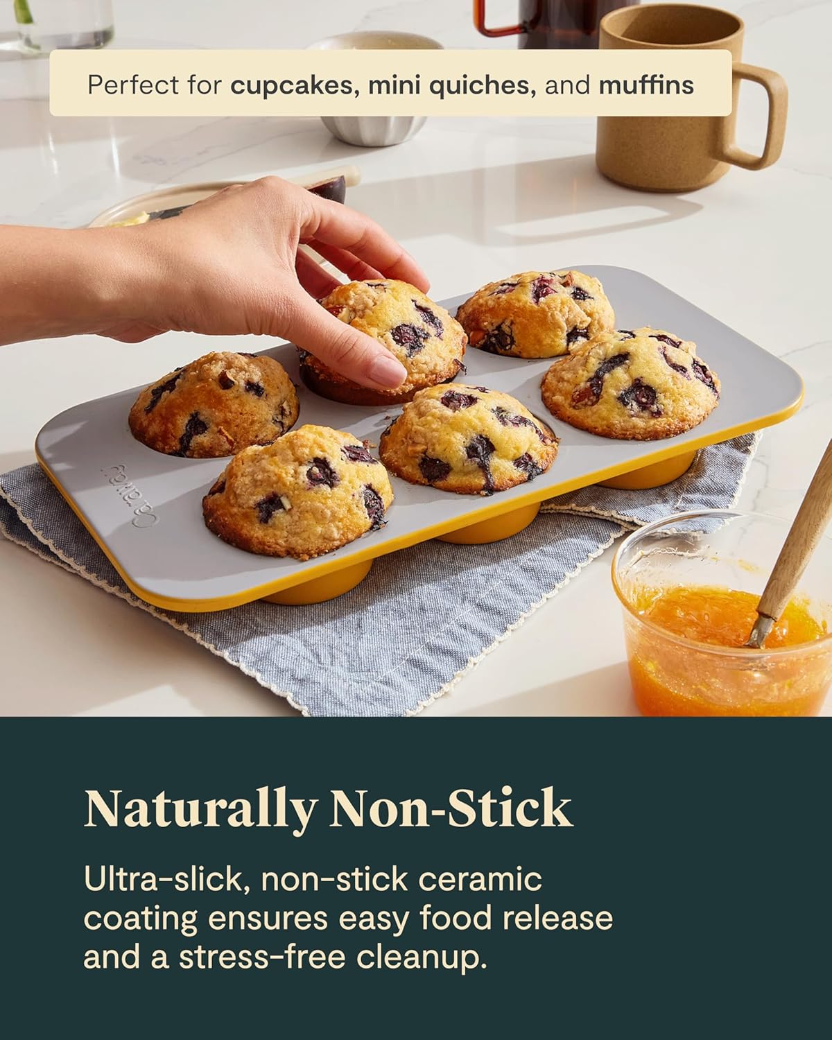 Caraway Nonstick Ceramic 6 Cup Muffin Pan Duo – Non-Toxic, PTFE & PFOA Free – Oven Safe – Aluminized Steel Core – Small Muffin Pan for Baking Cupcakes, Muffins & More - White