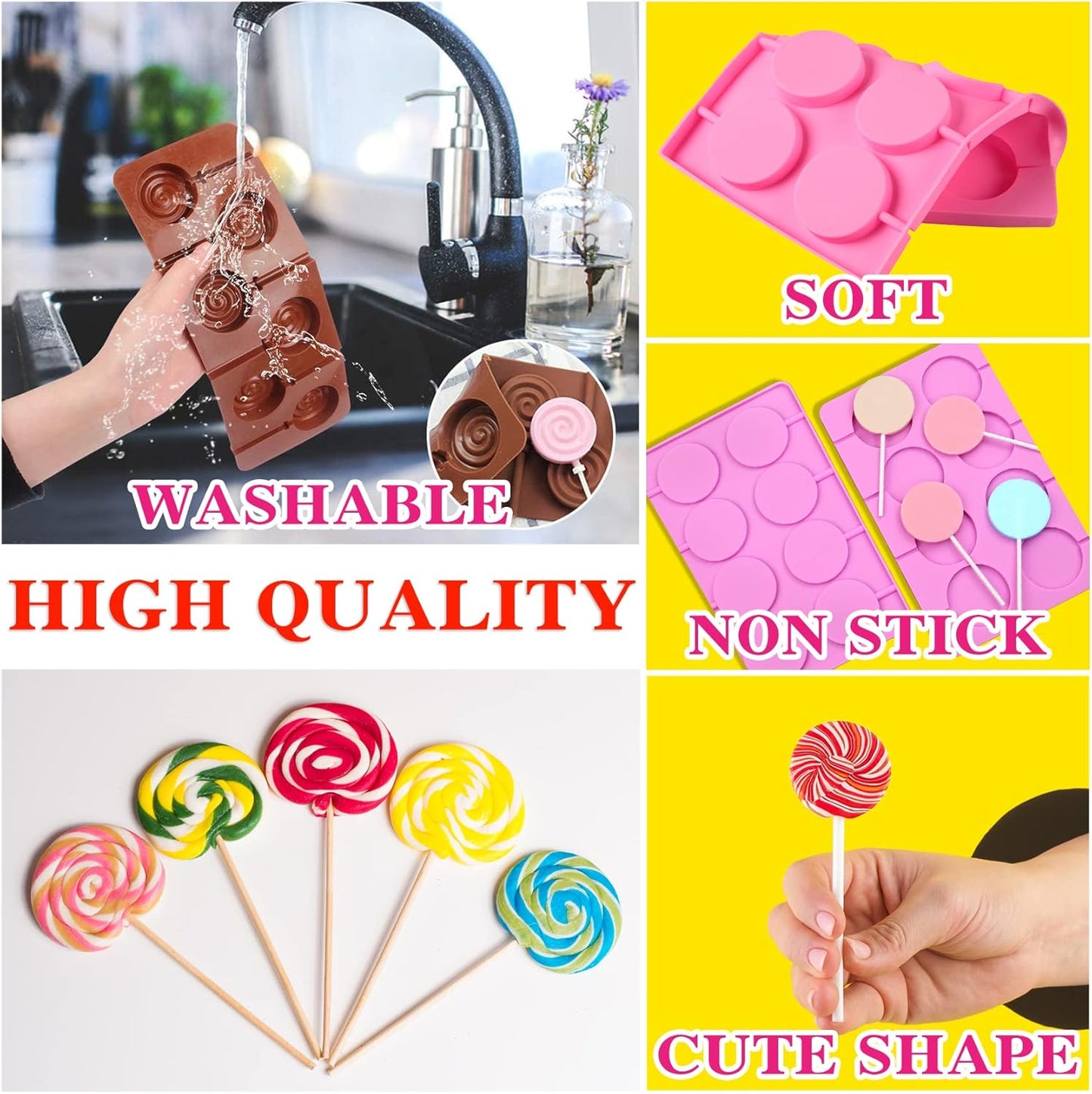 Silicone Lollipop Molds Candy Molds Silicone Sucker Molds Hard Candy Mold & 8 Rounds Nonstick Lollipop Mold With 20 Sticks for Candies,Bread,Jellies,Chocolate,Etc