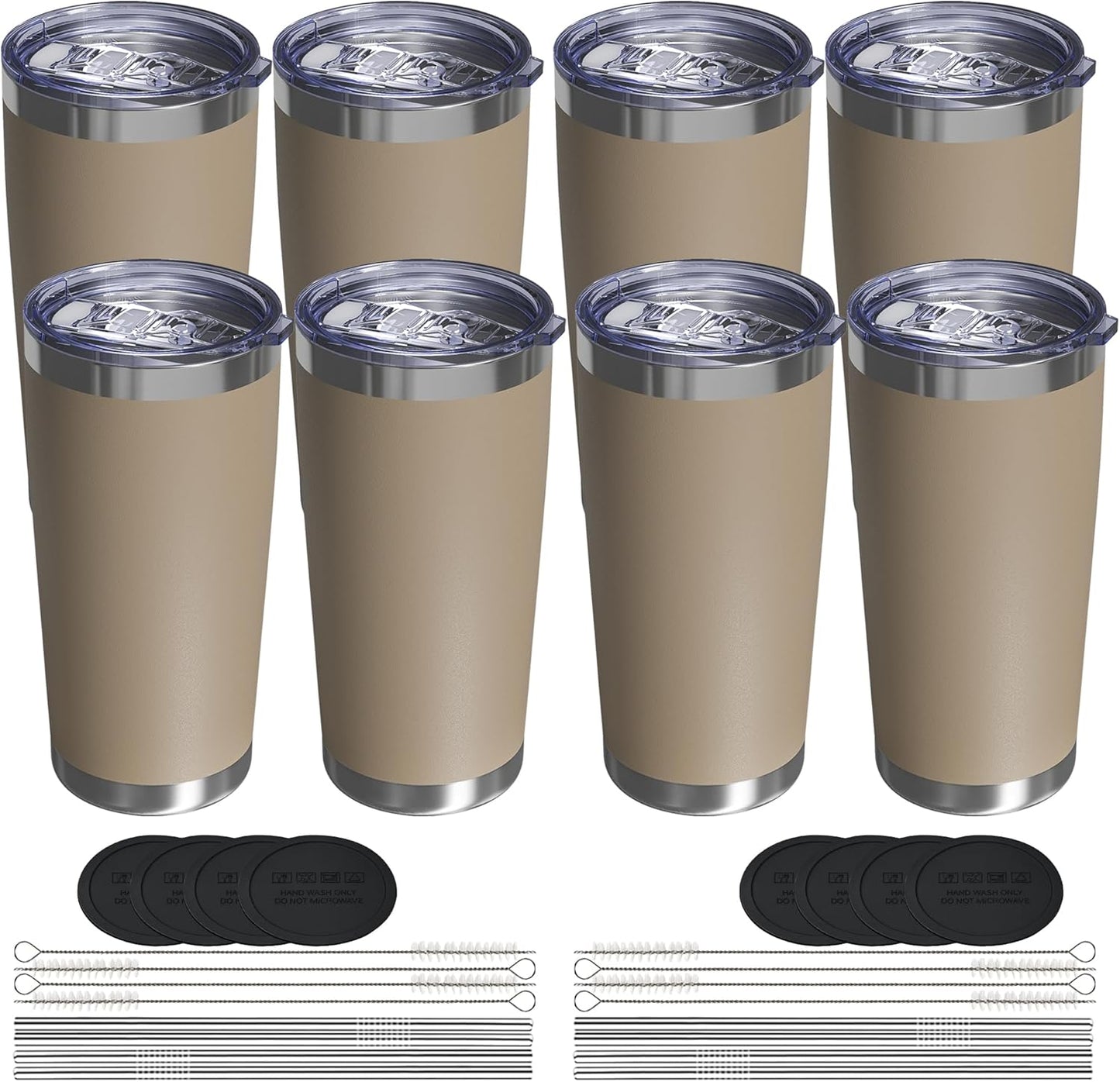Travel Coffee Tumbler 20oz, 8 Pack Leakproof Travel Coffee Mug with Lid and Straw, Stainless Steel Double Wall Vacuum Insulated Tumbler for Hot/Iced Drinks (Textured Matte, Brown)
