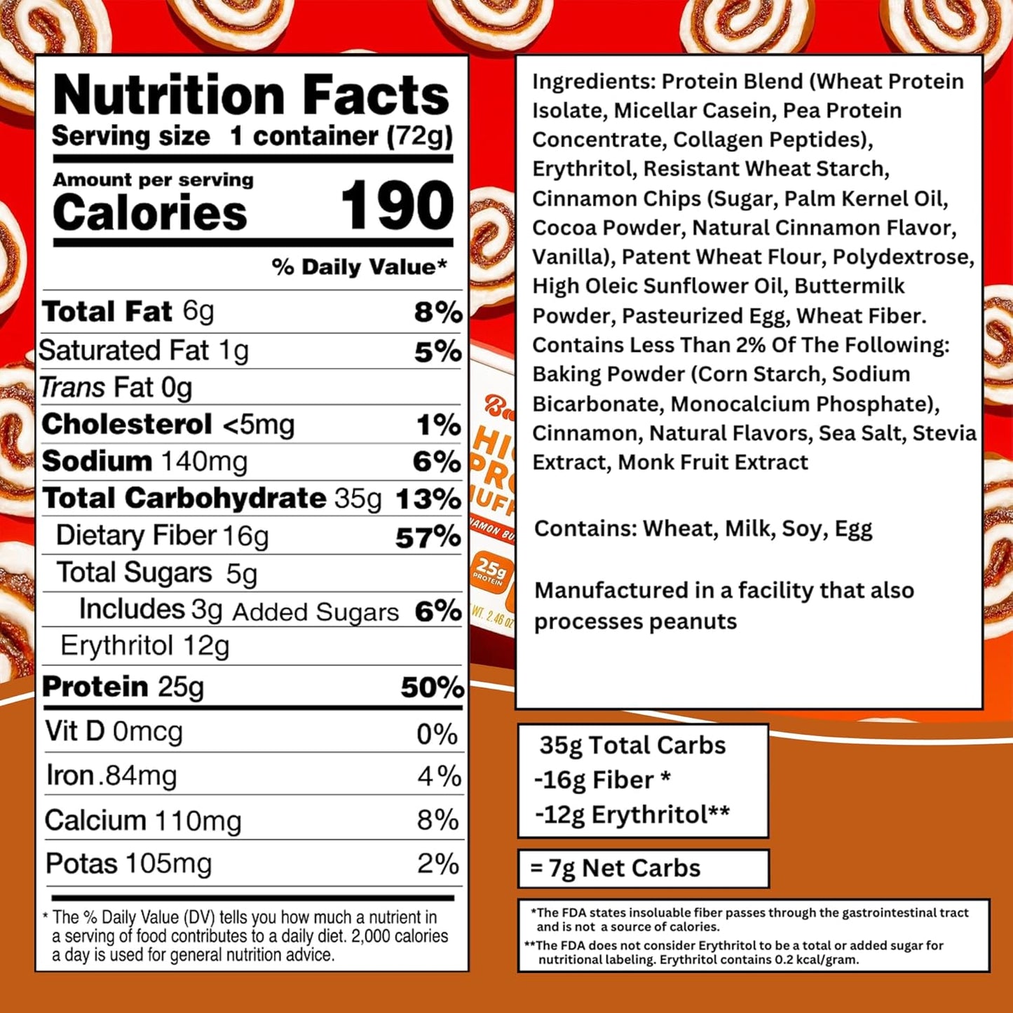 Bootylicious | High-Protein Muffin | 25g Protein, 7g Net Carbs, 2.32-2.75oz Cup, 12-Pack (Cinnamon Bun)