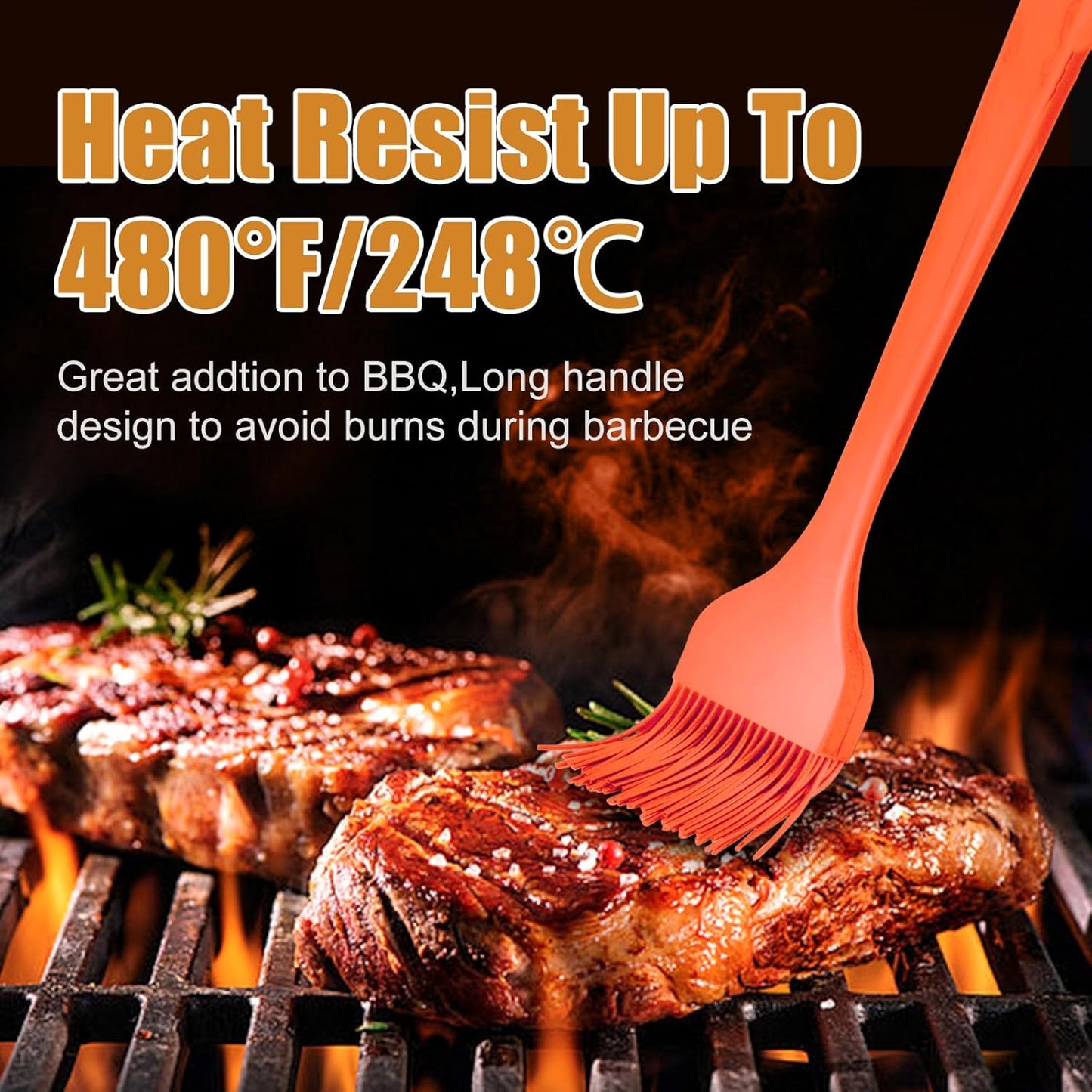 Silicone Basting Brush 2 Pcs Pastry Brush for Oil, BBQ, Grill, Sauce Baking Cooking, Dishwasher Safe (Orange)