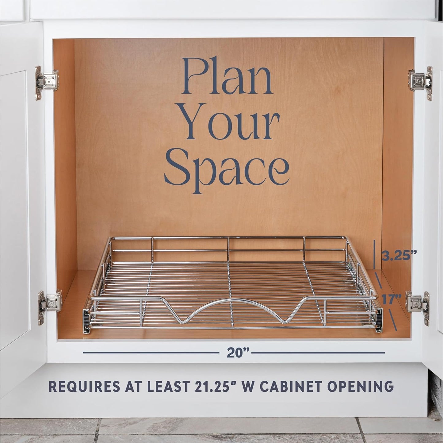 HOLDN’ STORAGE Pull Out Cabinet Organizer - Heavy Duty Steel with Smooth Slide-Out Drawers, Chrome Finish - 20" W x 17" D Basket, Fits 21.25" Cabinet Opening