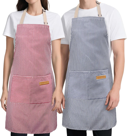 2 Pack Kitchen Cooking Aprons, Soft Aprons for Women Men with 2 Pockets Chef Apron with Adjustable Neck Strap and Long Tie