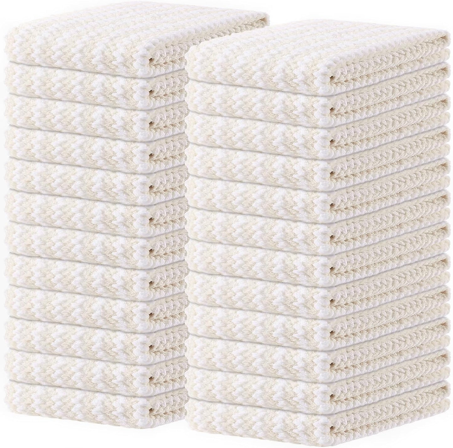 Homaxy Kitchen Towels(24 Pack, 10 x 20 inches), Ultra Soft and Absorbent Dish Towels, Reusable Fast Drying Microfiber Cleaning Cloth, Coral Velvet Wave Design No-lint, Beige