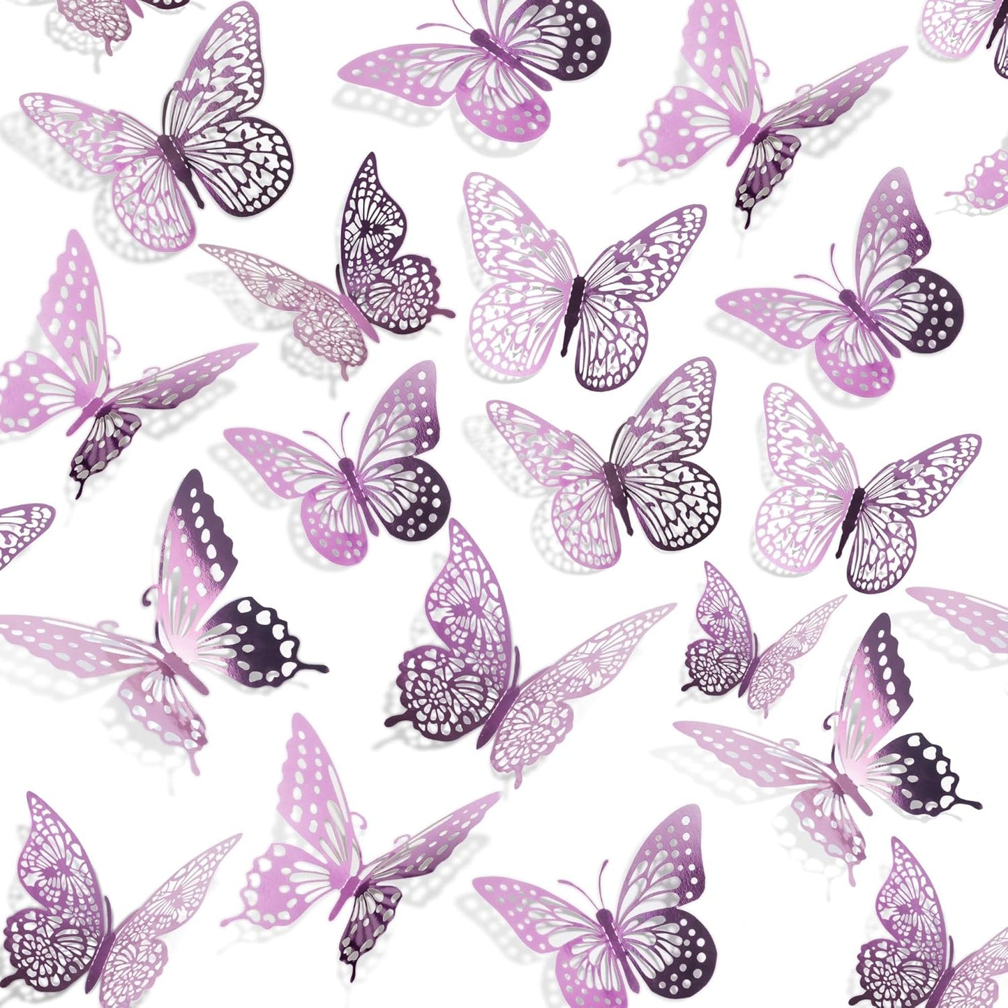 SAOROPEB 3D Butterfly Wall Decor - 48 Pcs, 4 Styles, 3 Sizes, Removable Stickers for Birthday & Party Decorations (Lavender)