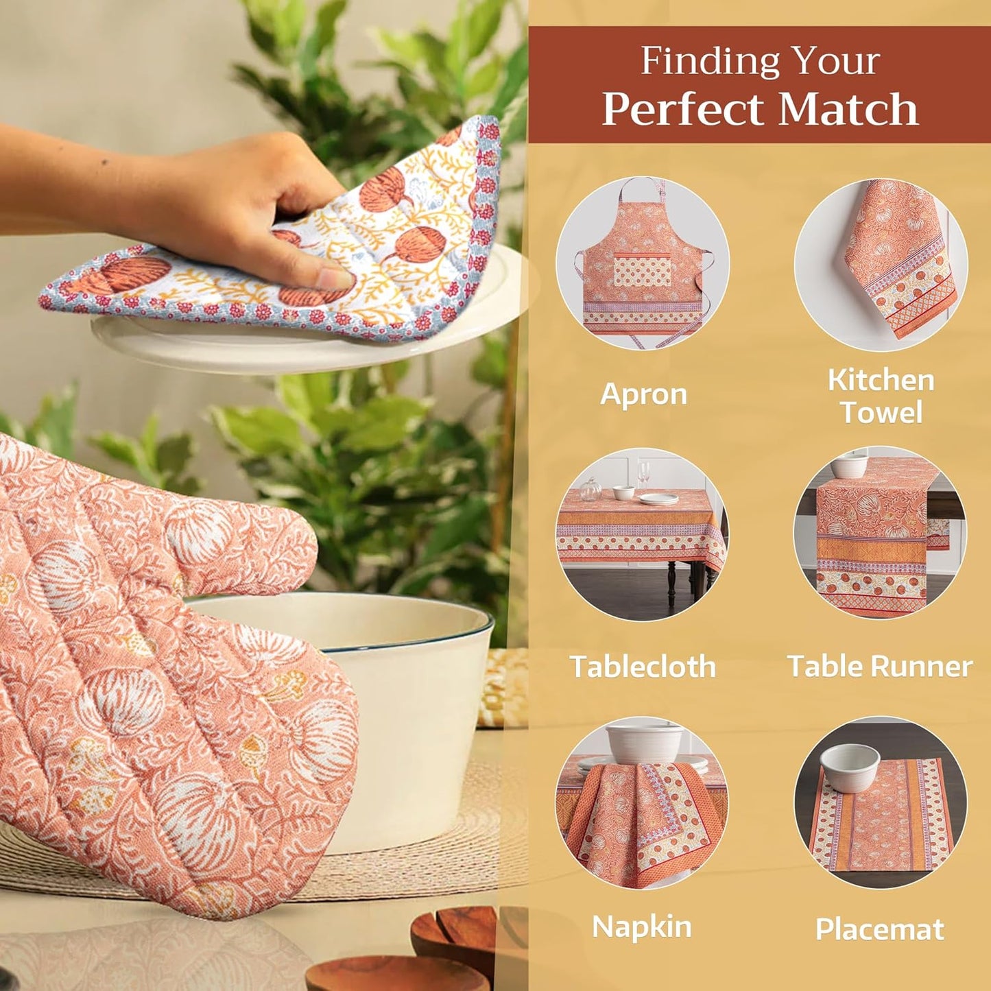 Maison d' Hermine Oven Gloves 100% Cotton Oven Mitt 7" x 13" with Loop Heat Resistant, BBQ, Cooking Gloves, Baking, Grilling, Kitchen, Handling Hot Pans (Pack of 1, Nila)